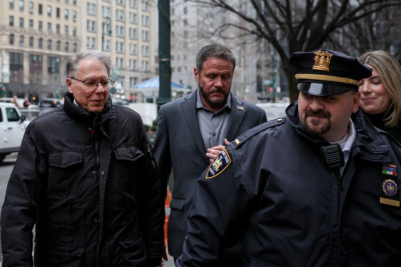 Wayne LaPierre, former CEO of the National Rifle Association (NRA), arrives at New York State Supreme Court for the NRA trial in New York City, U.S., Feb. 23.
