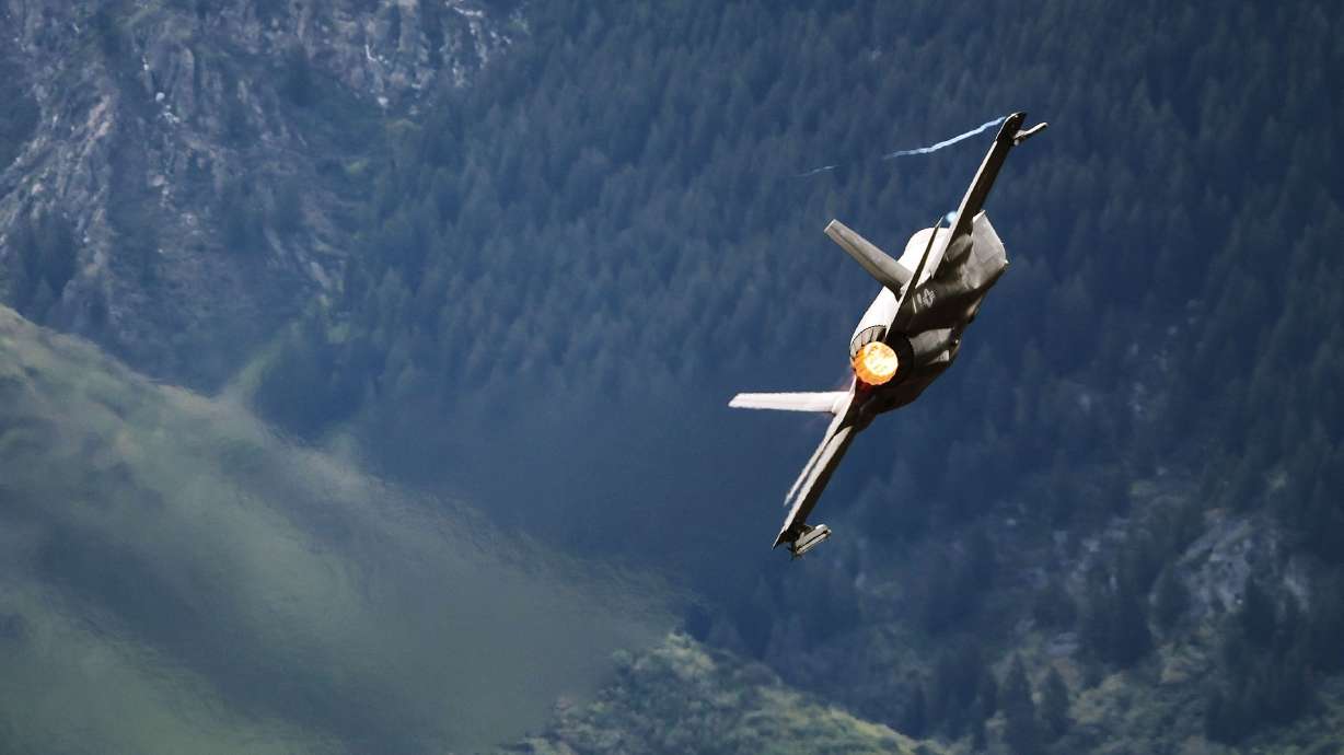 Maj. Kristin “Beo” Wolfe flies during an F-35A Lightning II demonstration team show at Hill Air Force Base on June 3, 2022. Fighter jets intercepted a small high-altitude balloon flying over Utah on Friday.