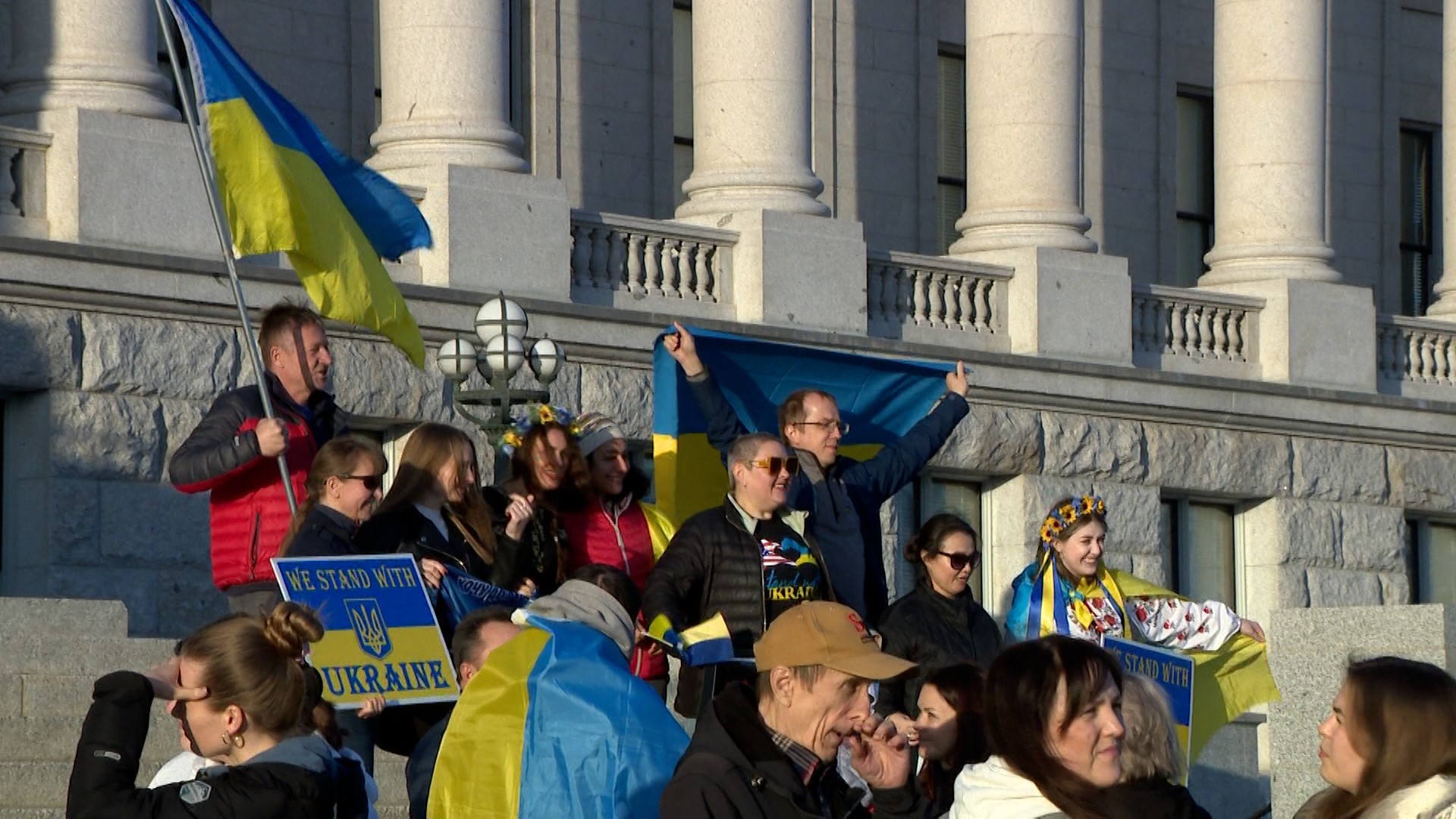 Dozens gathered at the steps of the Utah Capitol on Saturday in support of Ukraine on the second of anniversary of Russia's invasion.