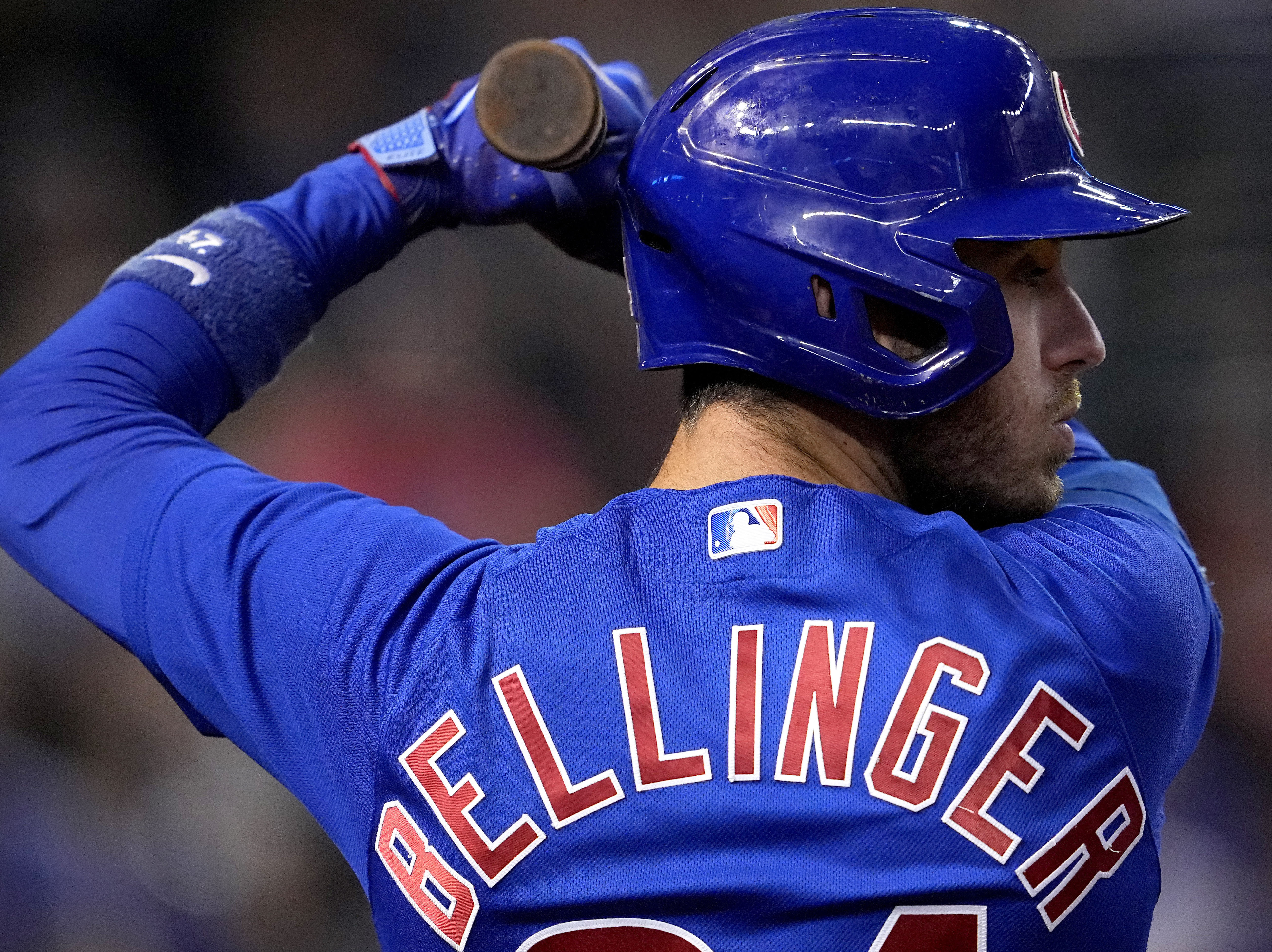 FILE - Chicago Cubs' Cody Bellinger waits to hit against the Arizona Diamondbacks during the first inning of a baseball game, Sept. 15, 2023, in Phoenix. Bellinger is going back to the Cubs, agreeing to an $80 million, three-year contract. The slugger can opt out of the deal after each of the first two seasons, according to a person familiar with the agreement who spoke to the AP on Sunday, Feb. 25, 2024 on condition of anonymity because it was pending a physical. 
