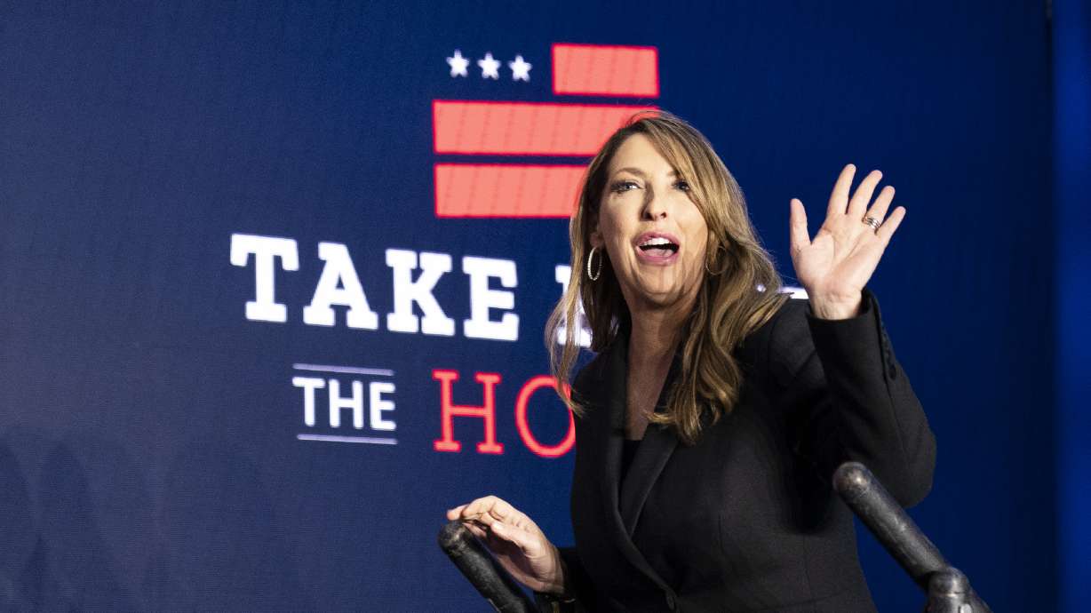 Republican National Committee chair Ronna McDaniel arrives on stage before House Minority Leader Kevin McCarthy of Calif., speaks at an event Nov. 9, 2022, in Washington. McDaniel says she will leave her post on March 8.