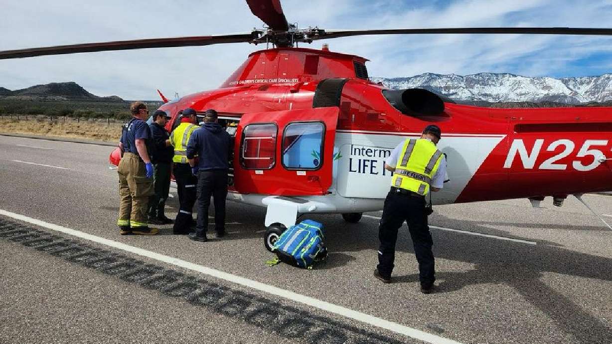 A man was taken from I-15 by medical helicopter Monday after being ejected from a truck in a single-vehicle rollover.