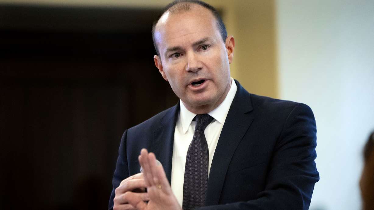 Utah Sen. Mike Lee speaks to House Democrats at the Capitol in Salt Lake City on Feb. 21. Lee is trying to get legislation passed aimed at protecting children from seeing pornography and giving victim-survivors paths to legal recourse.