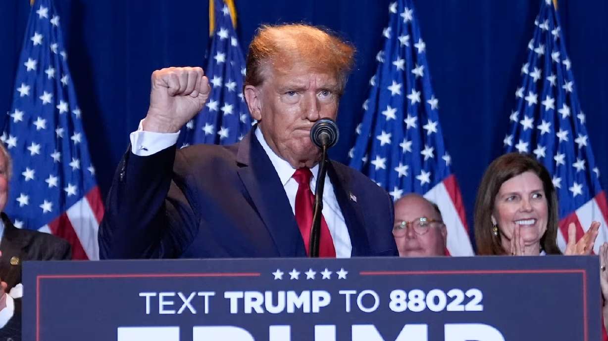 Former President Donald Trump speaks at a primary election night party at the South Carolina State Fairgrounds in Columbia, S.C., on Saturday. Multiple Utah political leaders have endorsed Trump.