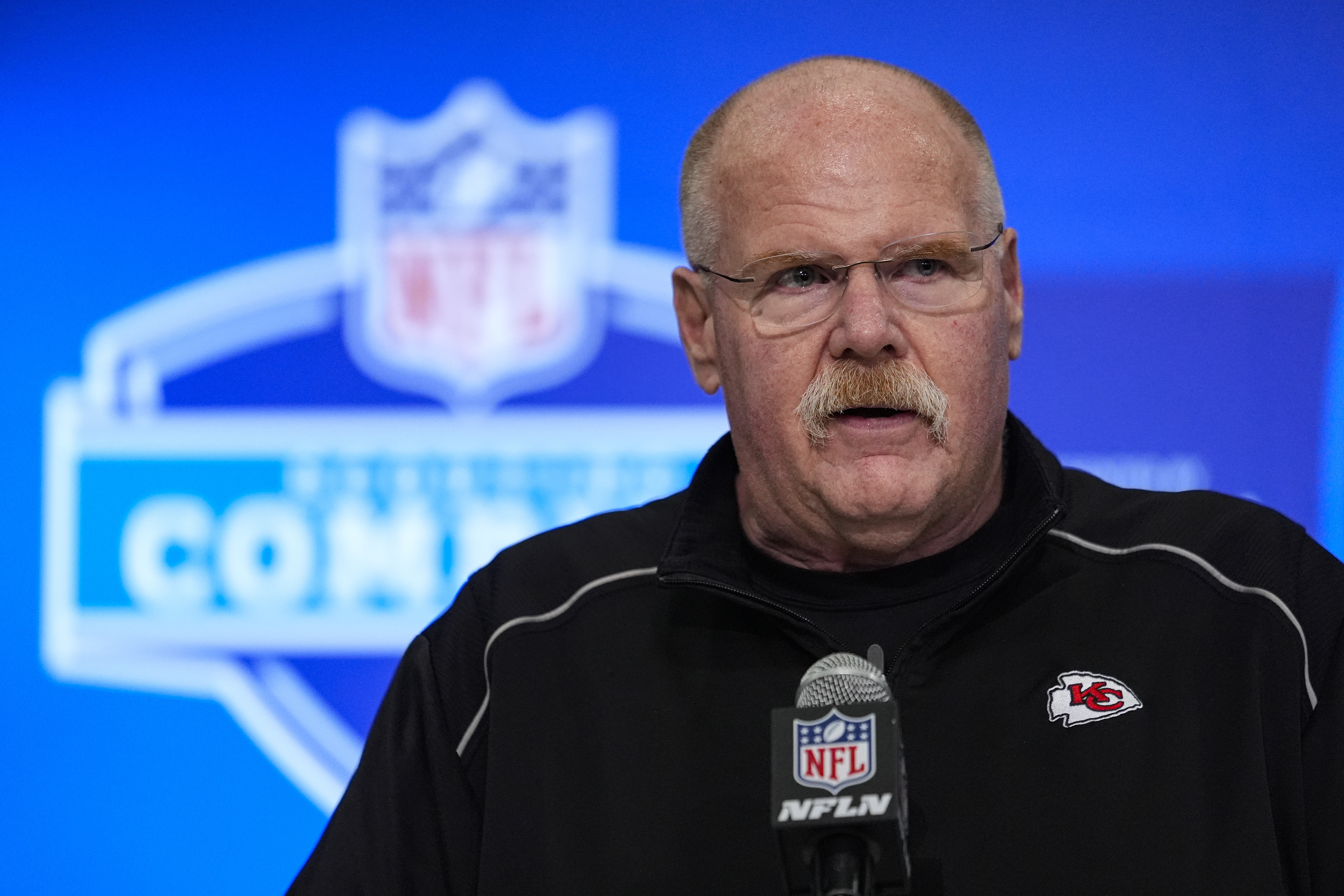 Kansas City Chiefs head coach Andy Reid speaks during a press conference at the NFL football scouting combine in Indianapolis, Tuesday, Feb. 27, 2024. 