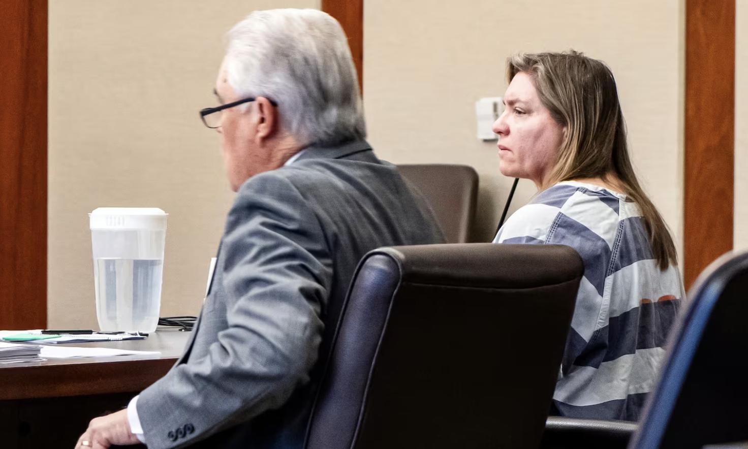 Jodi Hildebrandt sits in court during her sentencing hearing on Feb. 20, in St. George. Hildebrandt, a Utah mental health counselor who had been hired to work with Ruby Franke's youngest son, was sentenced to serve up to 30 years in prison for her part in the abuse of Franke's children.