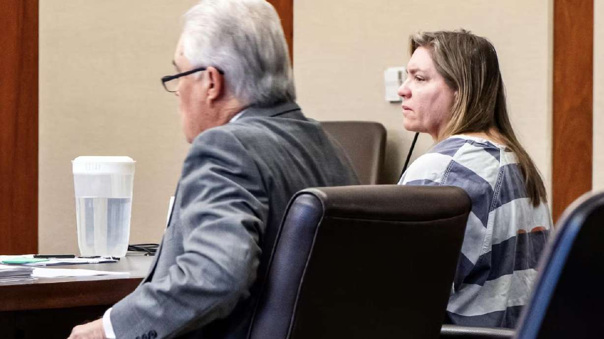 Jodi Hildebrandt sits in court during her sentencing hearing on Feb. 20, in St. George. Hildebrandt, a Utah mental health counselor who had been hired to work with Ruby Franke's youngest son, was sentenced to serve up to 30 years in prison for her part in the abuse of Franke's children.