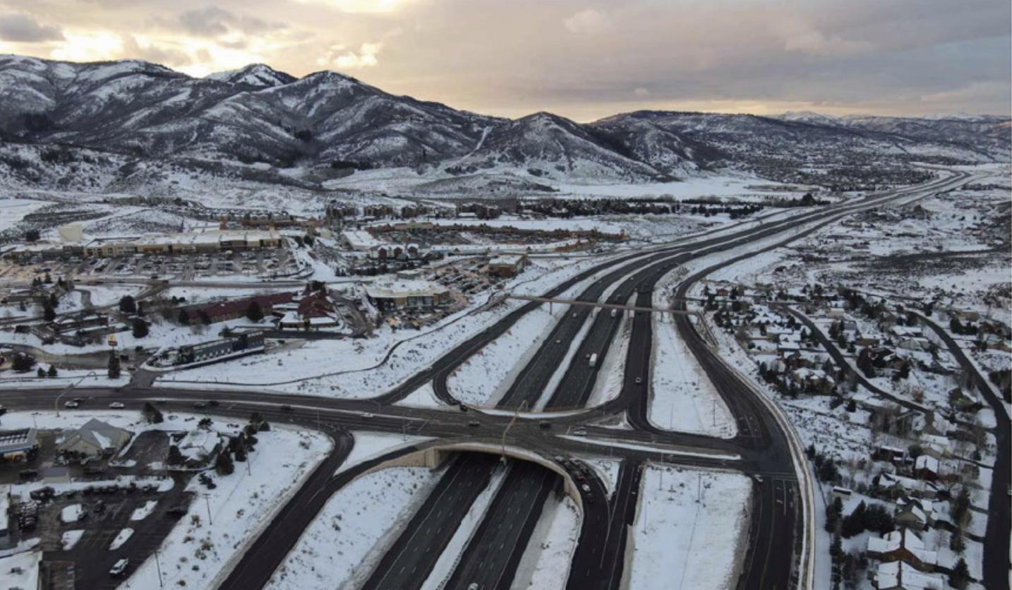 An undated aerial view of the I-80 interchange at state Route 224 at Kimball Junction in Park City.