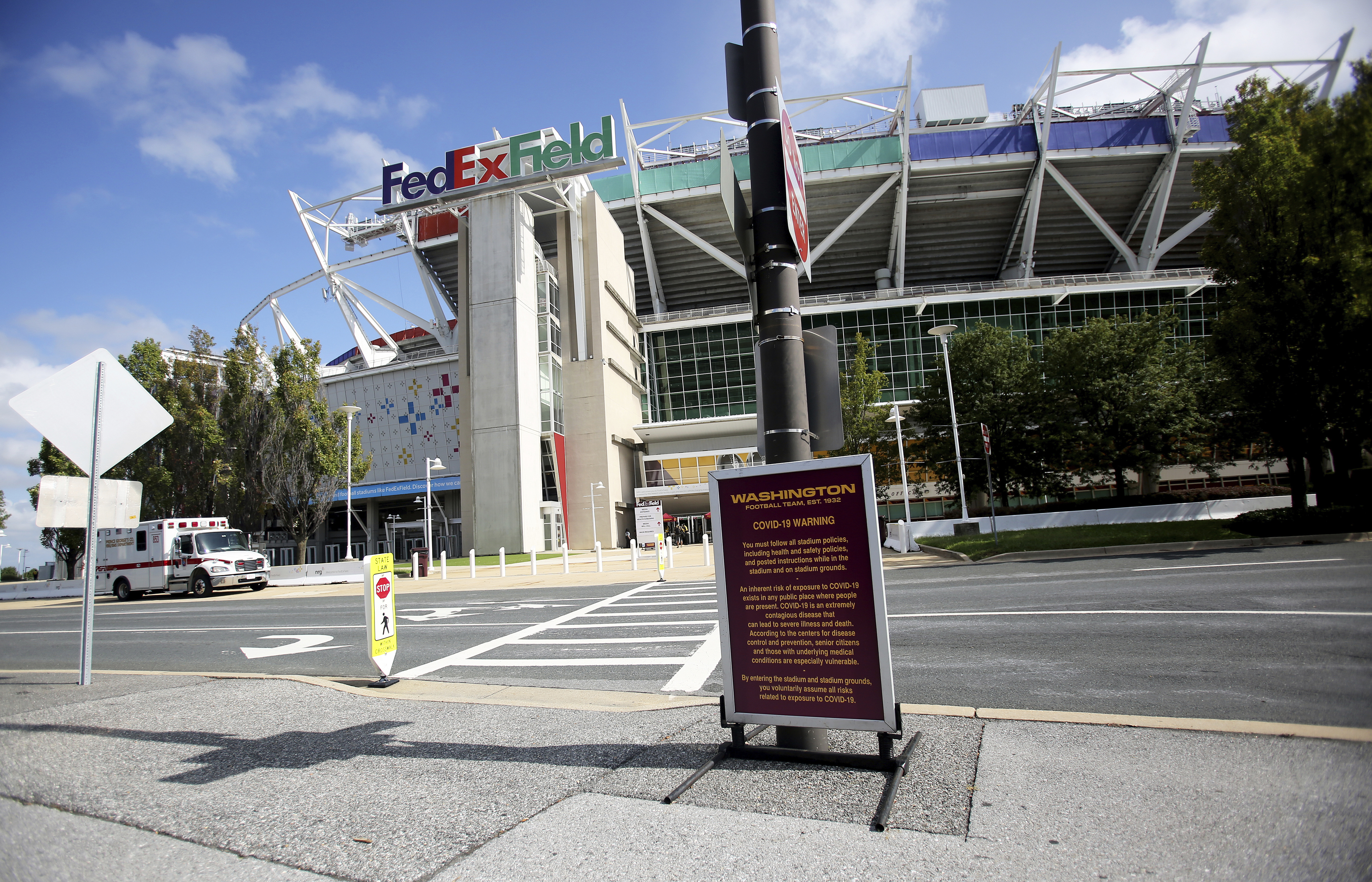 FILE - A view of FedExField before an NFL match against the Philadelphia Eagles and the Washington Football Team on Sunday, Sept. 13, 2020, in Landover, Md. FedEx has ended its naming rights agreement to the Washington Commanders stadium that had been known as FedEx Field since 1999.