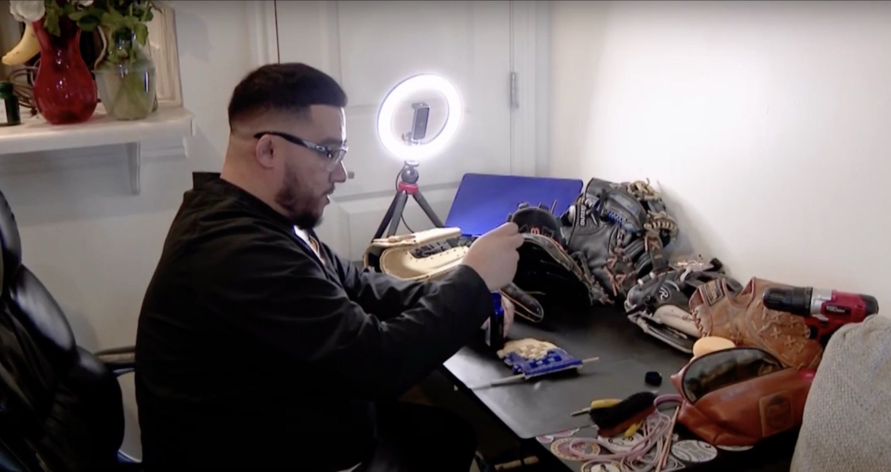 Tony Arriaga is hoping to give back to the community by giving new life to old baseball and softball gloves.