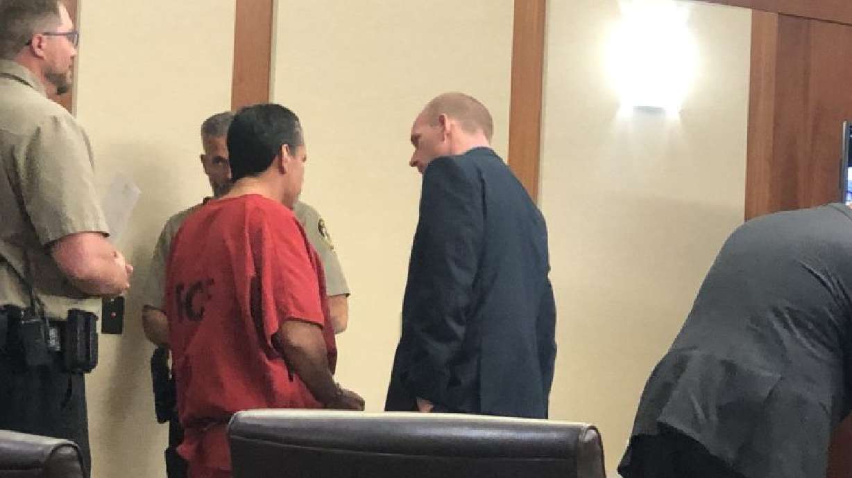 Lazaro Ponce and lead defense attorney Nathan Reeve attend a hearing in 5th District Court, St. George, March 21, 2023. Ponce nearly beat an inmate to death while jailed in connection with an armed robbery case. He now will serve prison time for both cases.