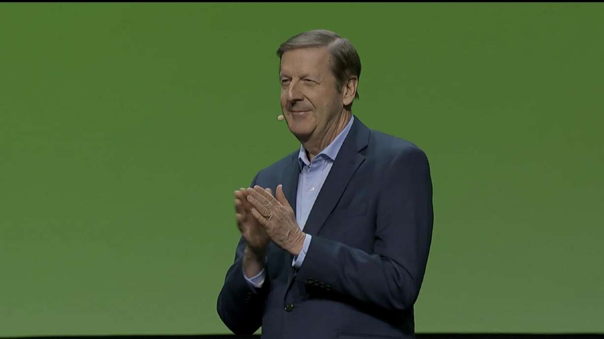 Steve Rockwood, CEO of FamilySearch International, speaks at the first general session of RootsTech on Thursday.