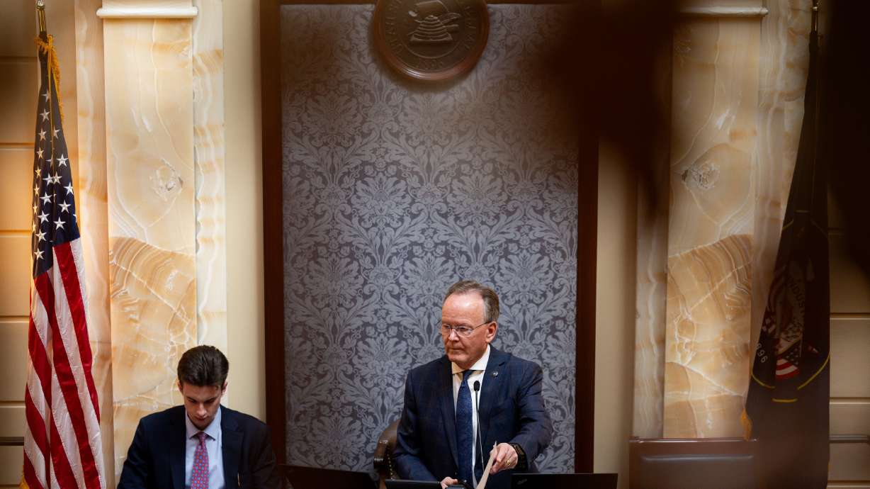 President Stuart Adams speaks at the state Capitol in Salt Lake City on Thursday. The Senate on Thursday approved HB432, which provides legal protection to clergy members who voluntarily report ongoing child abuse or neglect from confessions.