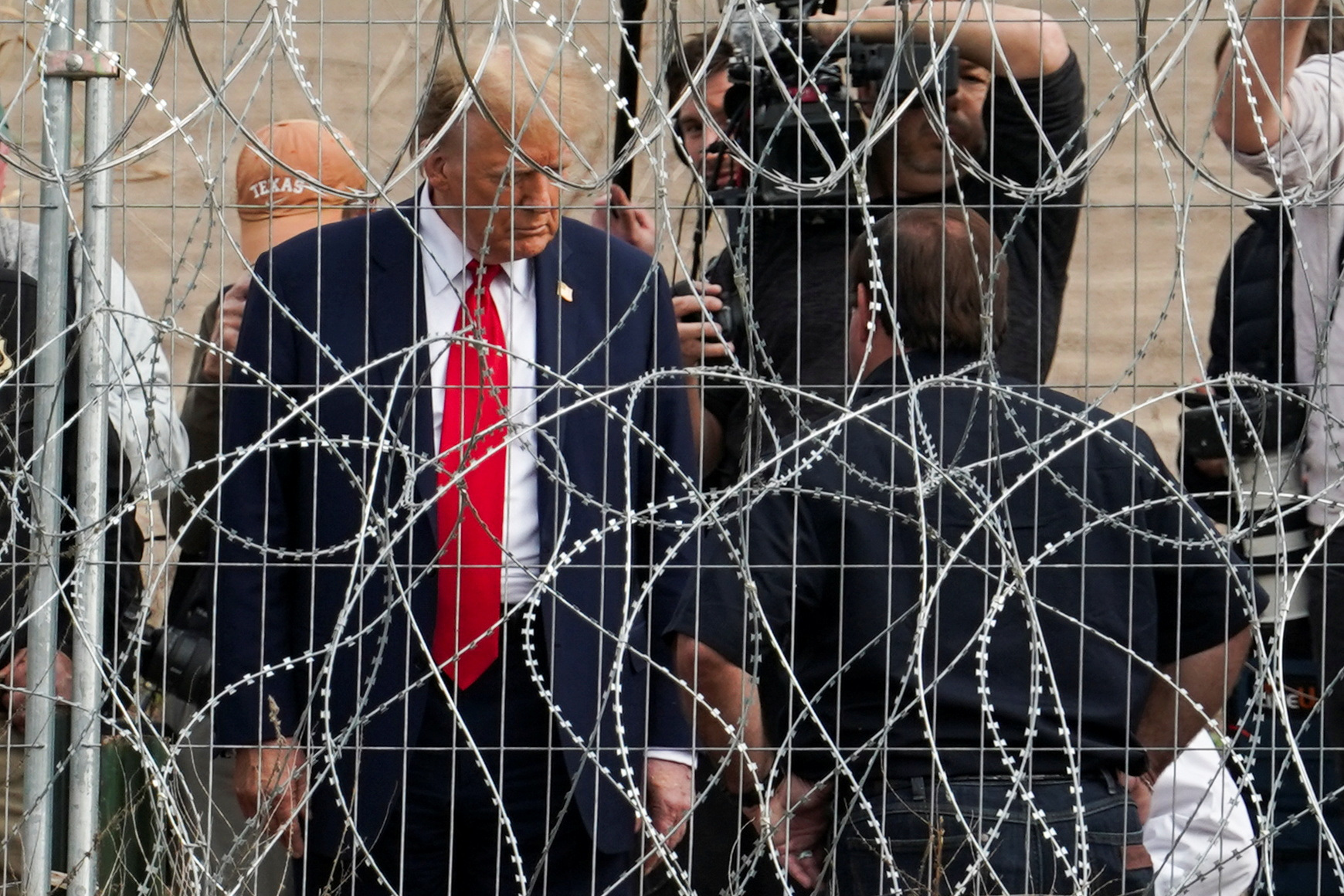 Republican presidential candidate and former President Donald Trump visits the U.S.-Mexico border at Eagle Pass, Texas, as seen from Piedras Negras, Mexico, Wednesday.