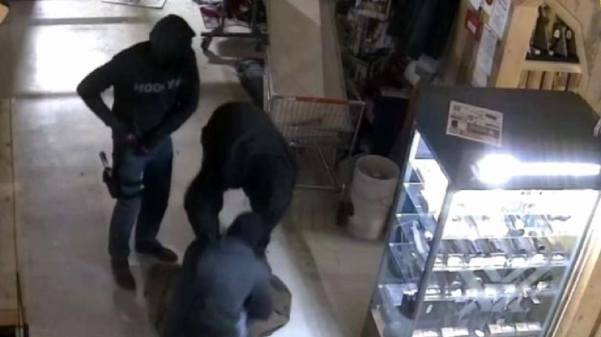 Store surveillance footage shows three burglary suspects inside a C-A-L Ranch store in Cedar City, Utah, shortly before midnight on Nov. 21, 2023. All three men have been sentenced to prison for the burglary.