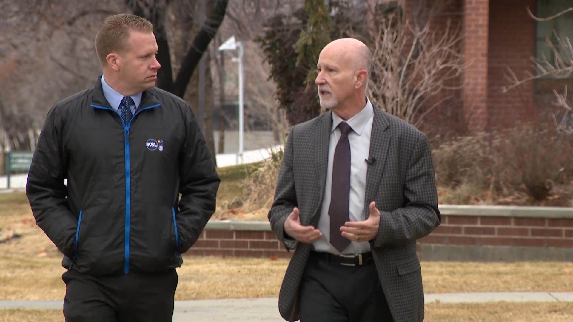 Dallas Earnshaw, superintendent for the Utah State Hospital, shows KSL-TV’s Daniel Woodruff the Utah State Hospital campus in Provo. A developer is pushing to buy the state-owned land and build a large private development.