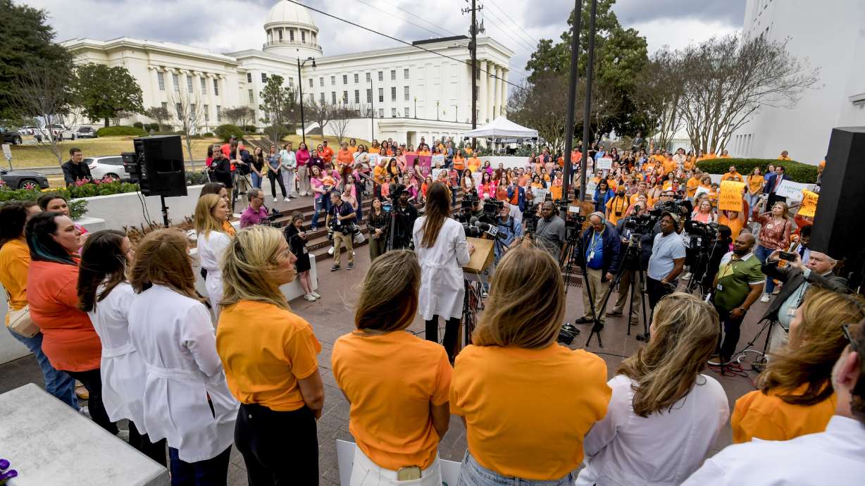 Hundreds gather for a protest for in vitro fertilization legislation Wednesday in Montgomery, Ala. The recent ruling by the Alabama Supreme Court is a clear example of why races for state supreme courts will be among the most hotly contested this year.