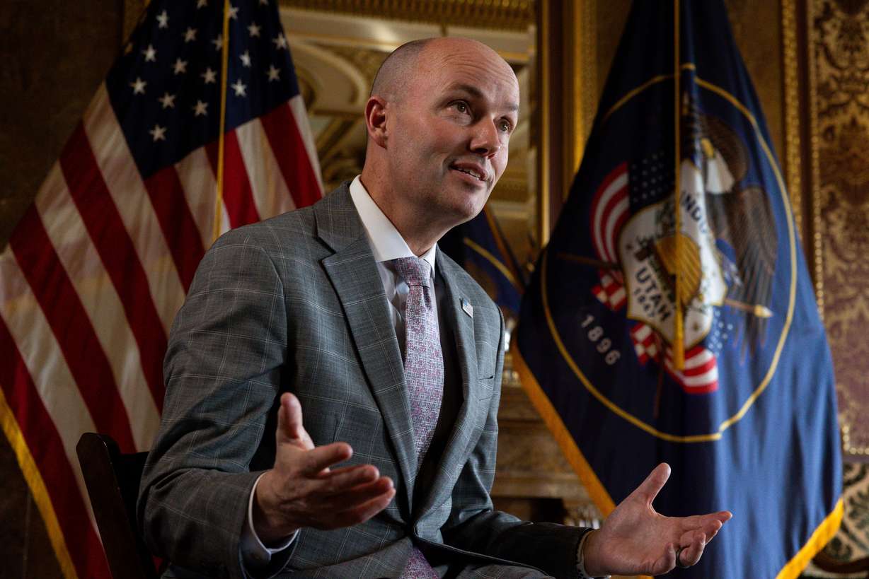 Utah Gov. Spencer Cox speaks during an interview at the Utah Capitol in Salt Lake City on Friday.