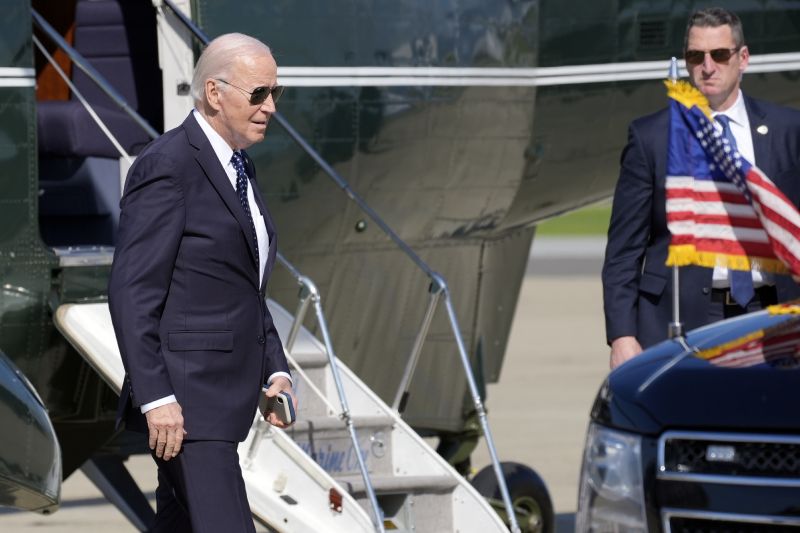 President Joe Biden arrives on Marine One in Mountain View, Calif., for a campaign fundraiser Thursday.