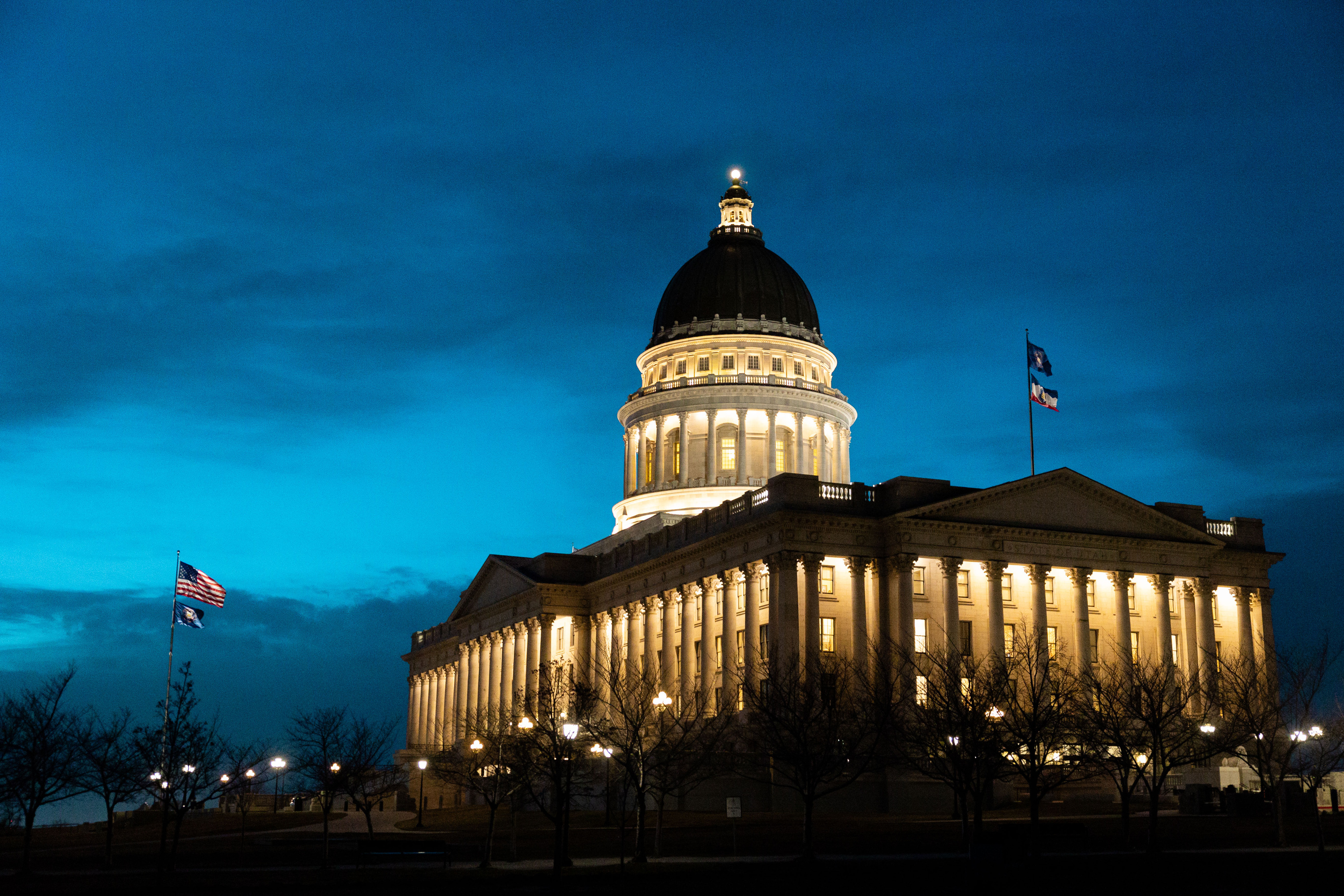 Dusk on the last day of the 2024 legislative session at the Utah Capitol in Salt Lake City on Friday.