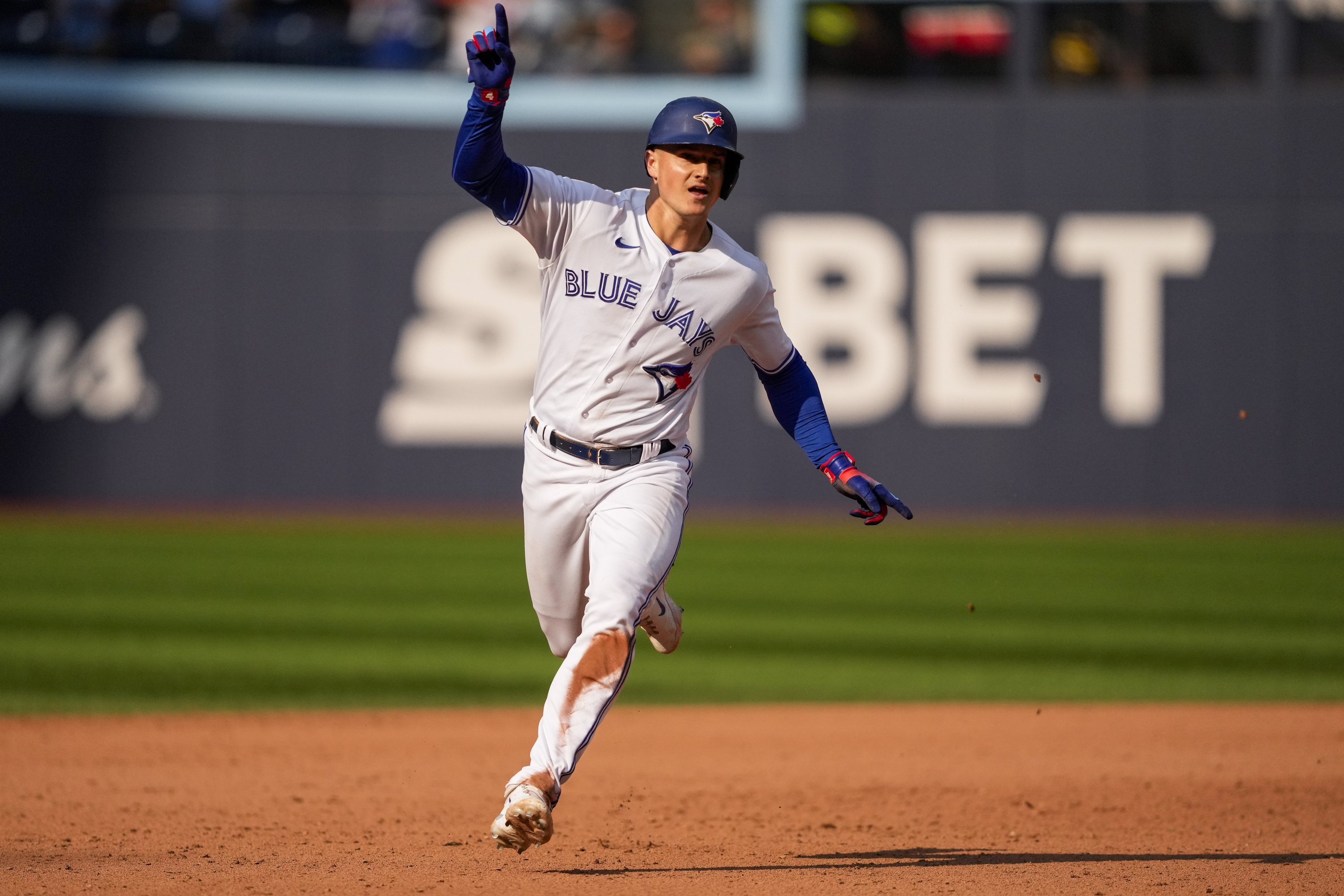 FILE - Toronto Blue Jays' Matt Chapman celebrates after his walkoff double against the Boston Red Sox during ninth-inning baseball game in Toronto, Sunday, Sept. 17, 2023. Chapman and the San Francisco Giants have agreed to a $54 million, three-year contract, a person familiar with the negotiations told The Associated Press, Saturday, March 2, 2024. 