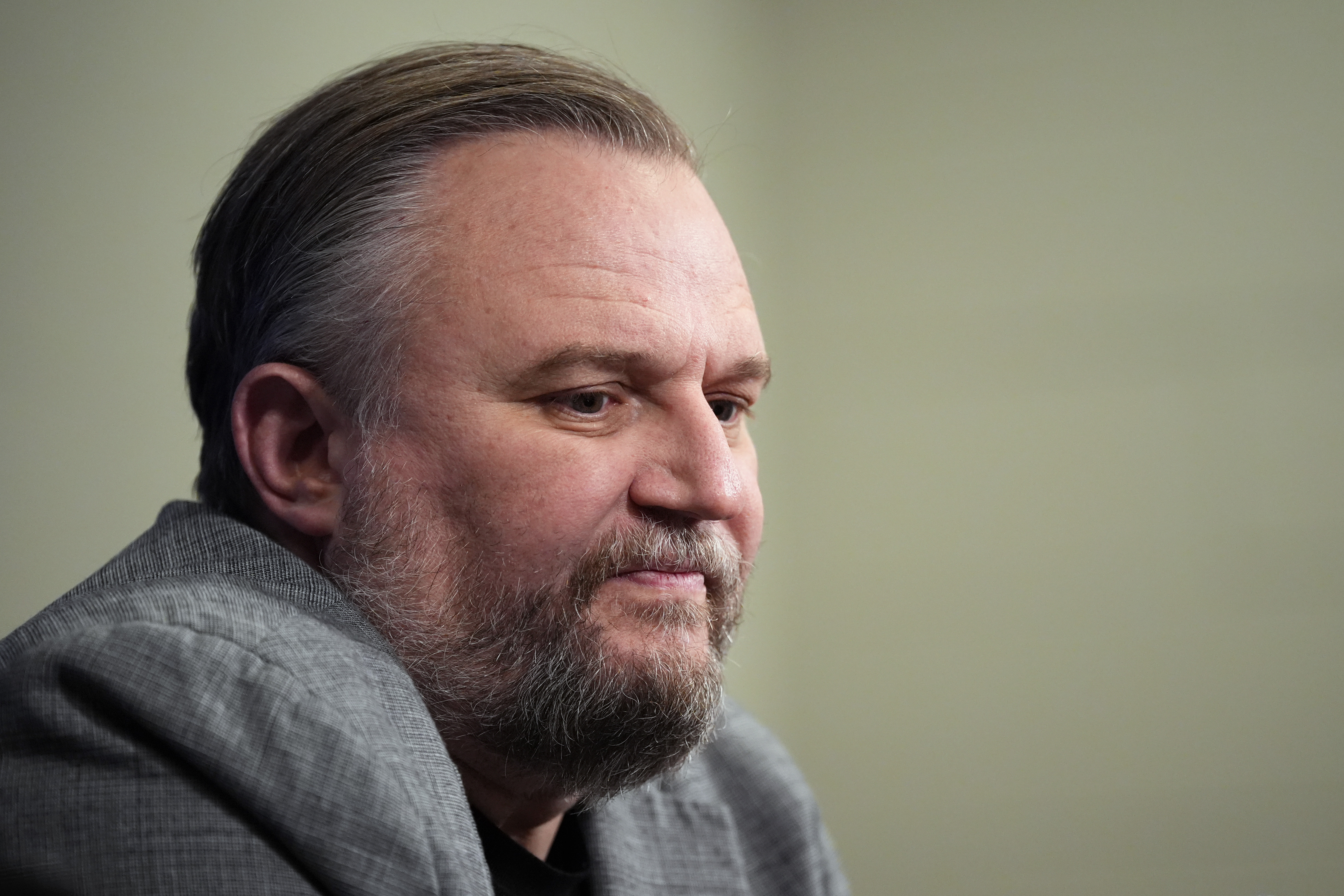 Philadelphia 76ers' Daryl Morey pauses while speaking at a news conference before an NBA basketball game against the Atlanta Hawks, Friday, Feb. 9, 2024, in Philadelphia.