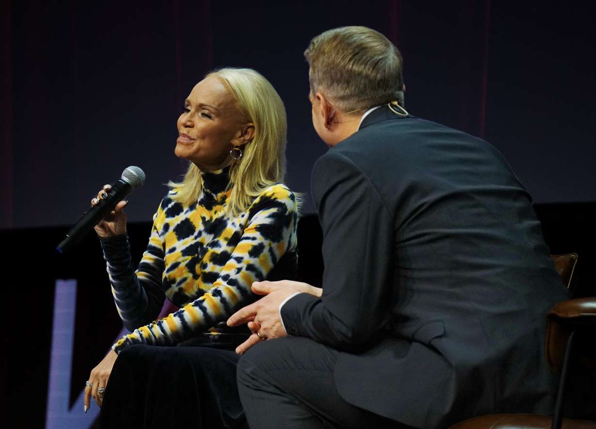 Broadway actor Kristin Chenoweth speaks about her childhood and career during RootsTech 2024 family history conference in Salt Lake City Saturday.