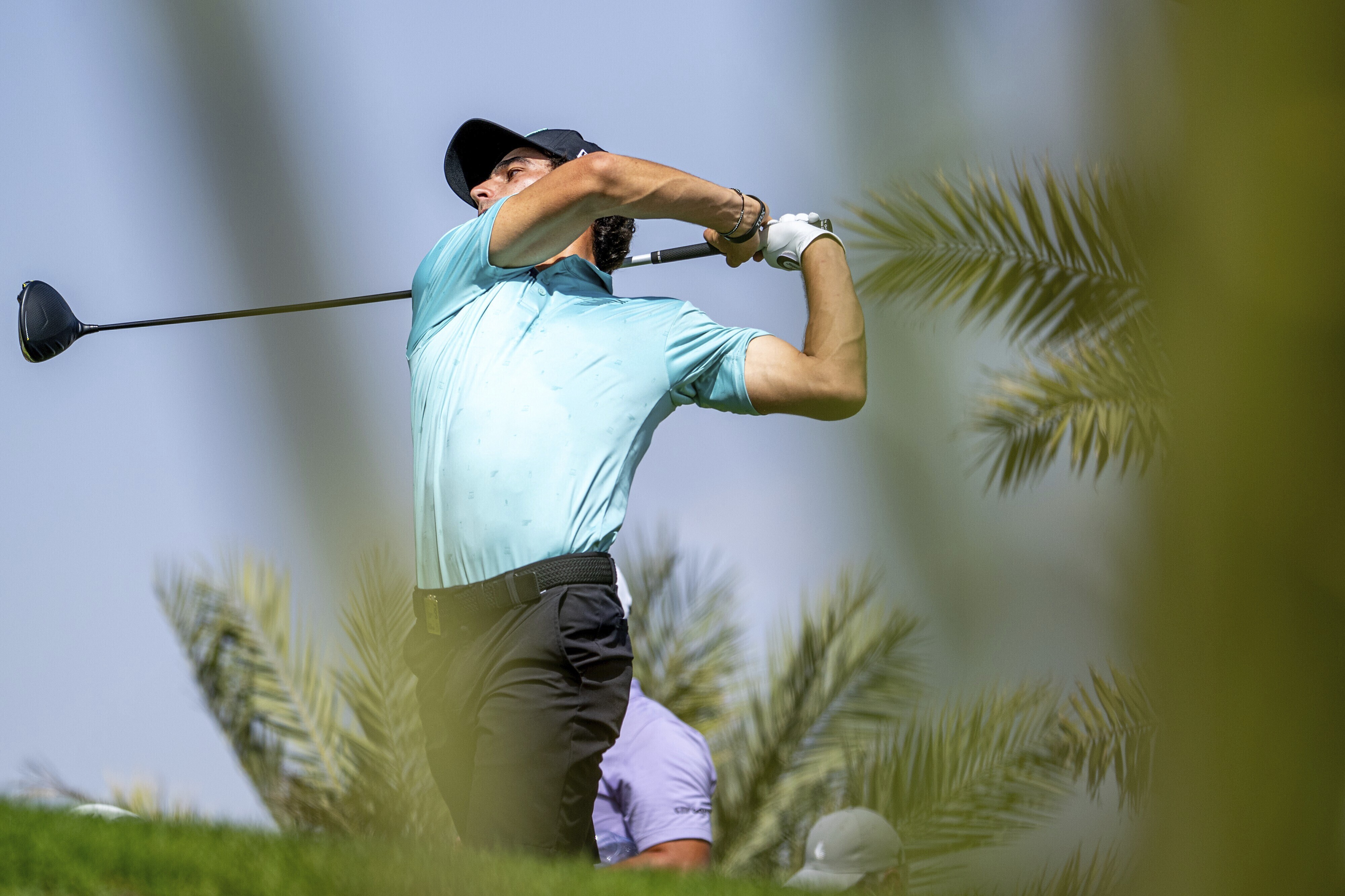 Captain Joaquín Niemann of Torque GC hits his shot from the 15th tee during the first round of LIV Golf Jeddah at the Royal Greens Golf & Country Club on Friday, March 1, 2024, in King Abdullah Economic City, Saudi Arabia. 