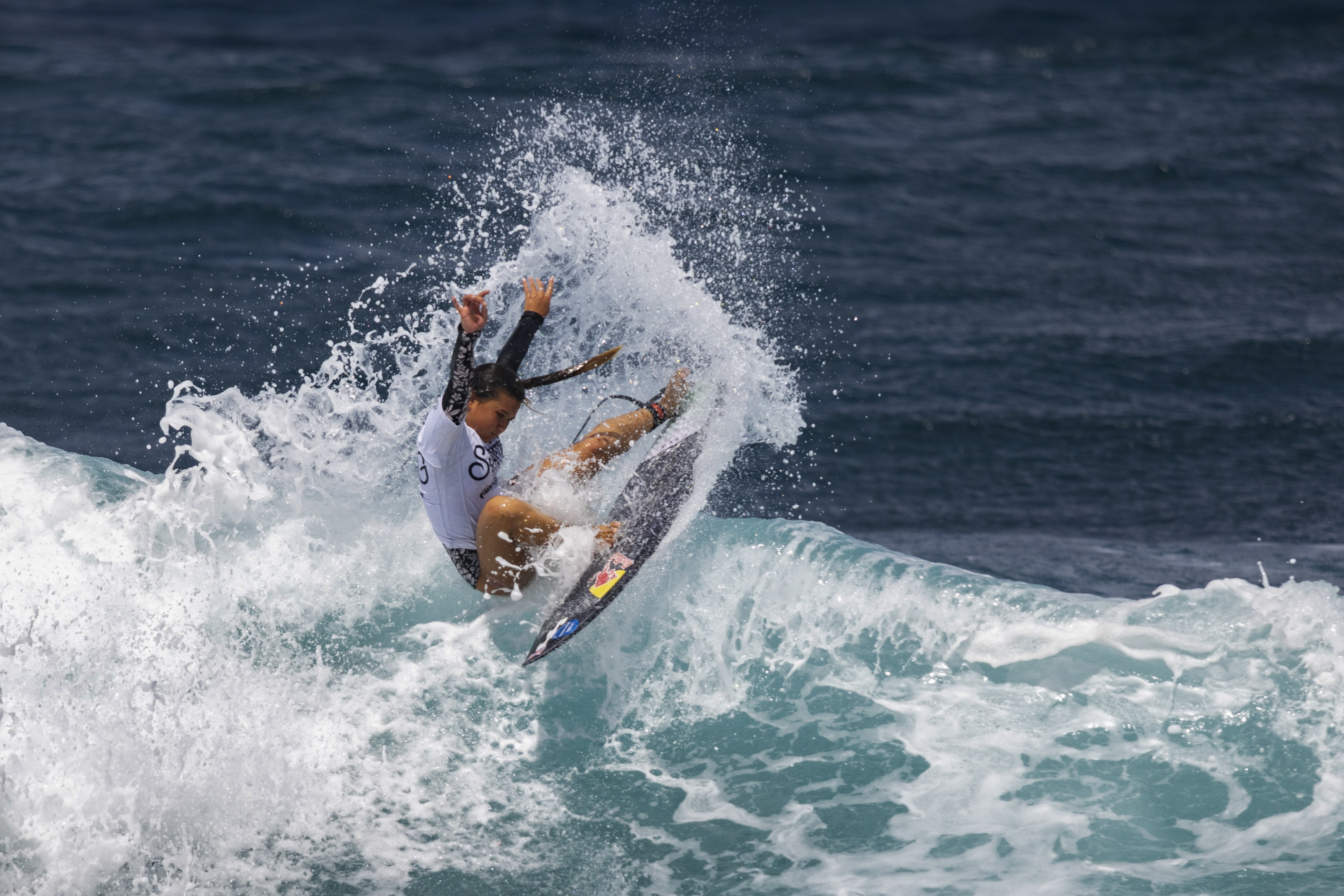 Sky Brown of Great Britain competes in the ISA World Surfing Games, a qualifier for the Paris 2024 Olympic Games, off La Marginal beach in Arecibo, Puerto Rico, Wednesday, Feb. 28, 2024. 