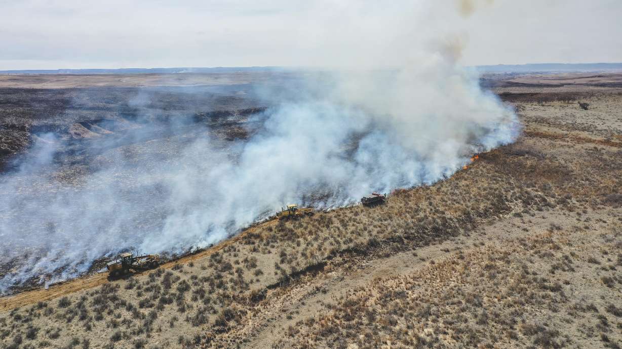 Firefighters battle the Smokehouse Creek Fire north of Canadian, Texas, Feb. 28.