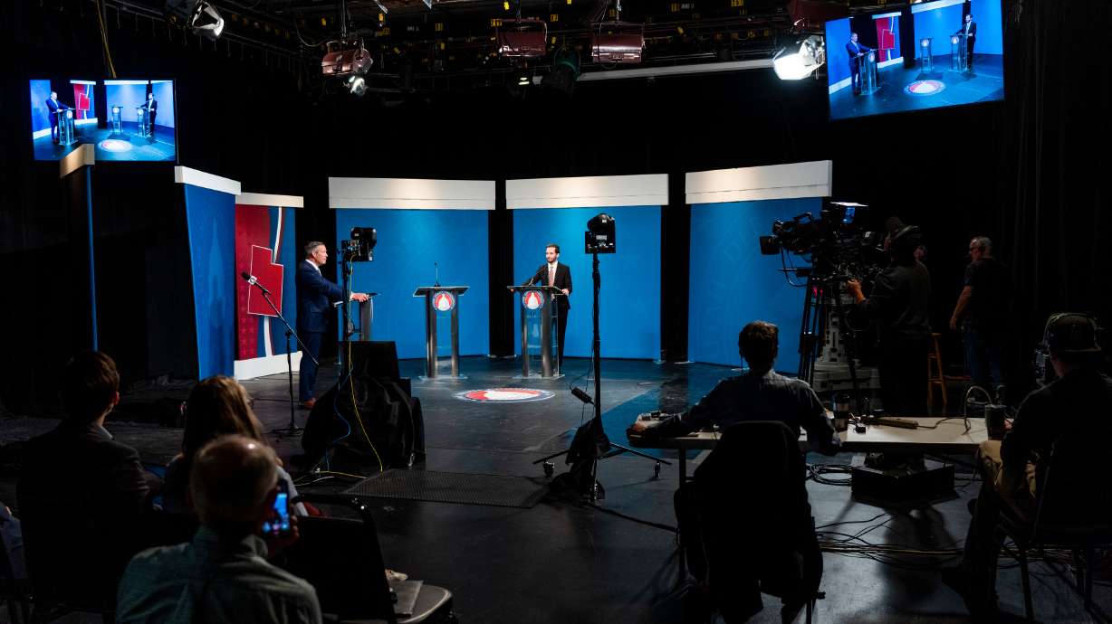 Fourth District congressional candidate Jake Hunsaker during a GOP primary debate in Salt Lake City June 1, 2022. The Utah Debate Commission on Monday announced its schedule for debates this fall.