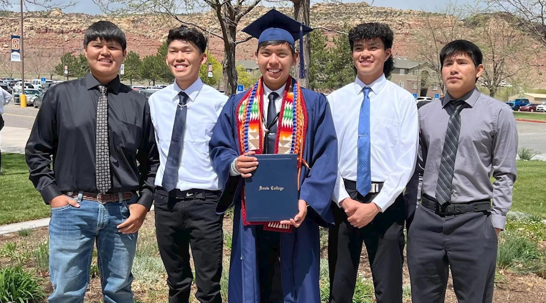 Wyatt Manygoats and friends at high school graduation.