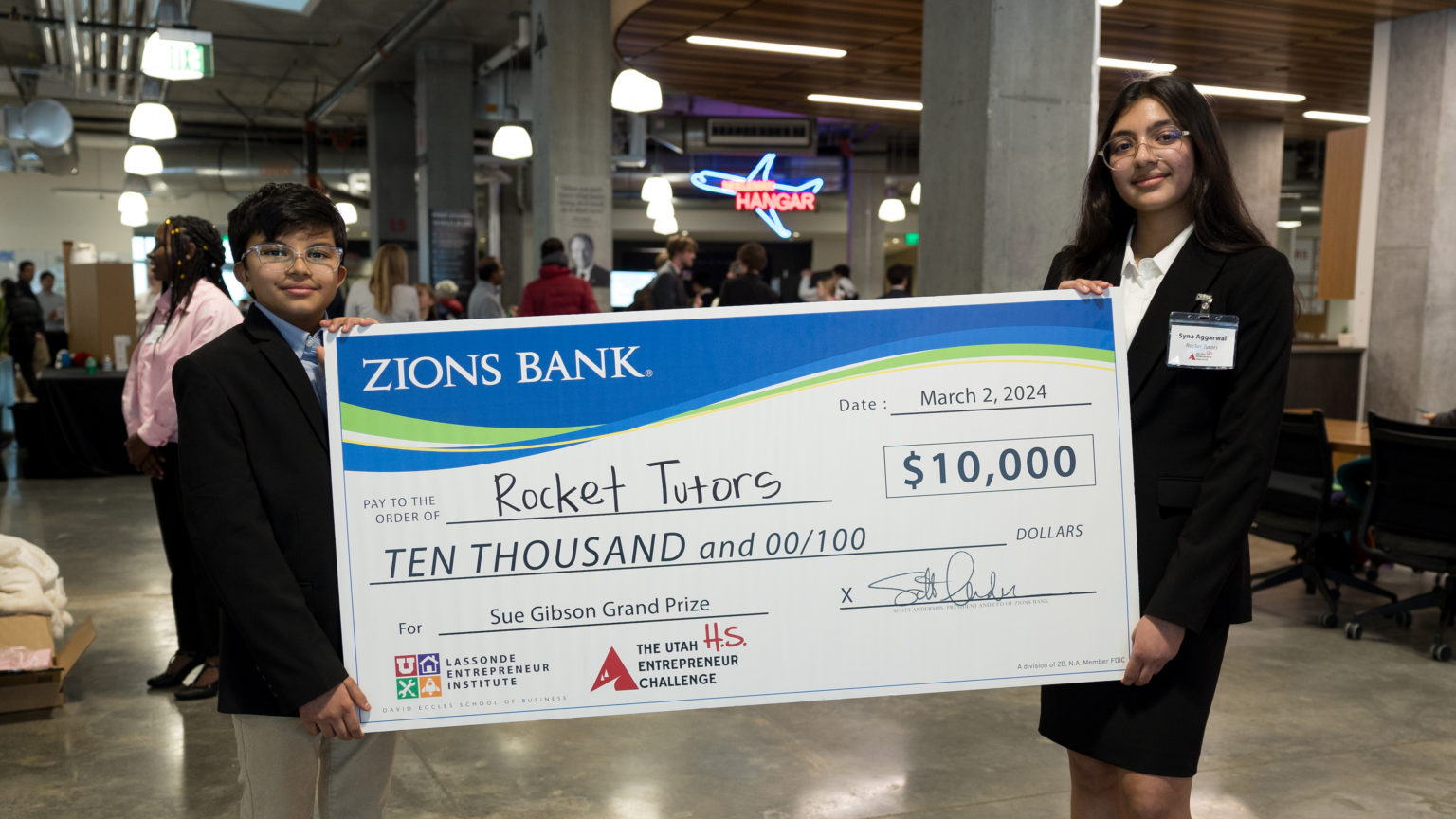 Rocket Tutors, a team from West High School that is building a business to provide free one-on-one online math tutoring, won first place and the $10,000 grand prize at the 2024 High School Utah Entrepreneur Challenge on Saturday.