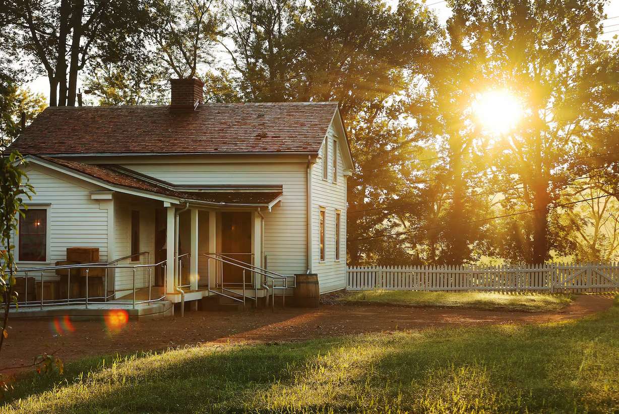 The sun rises on the Joseph and Emma Smith home in Kirtland, Ohio on Aug. 26, 2023.