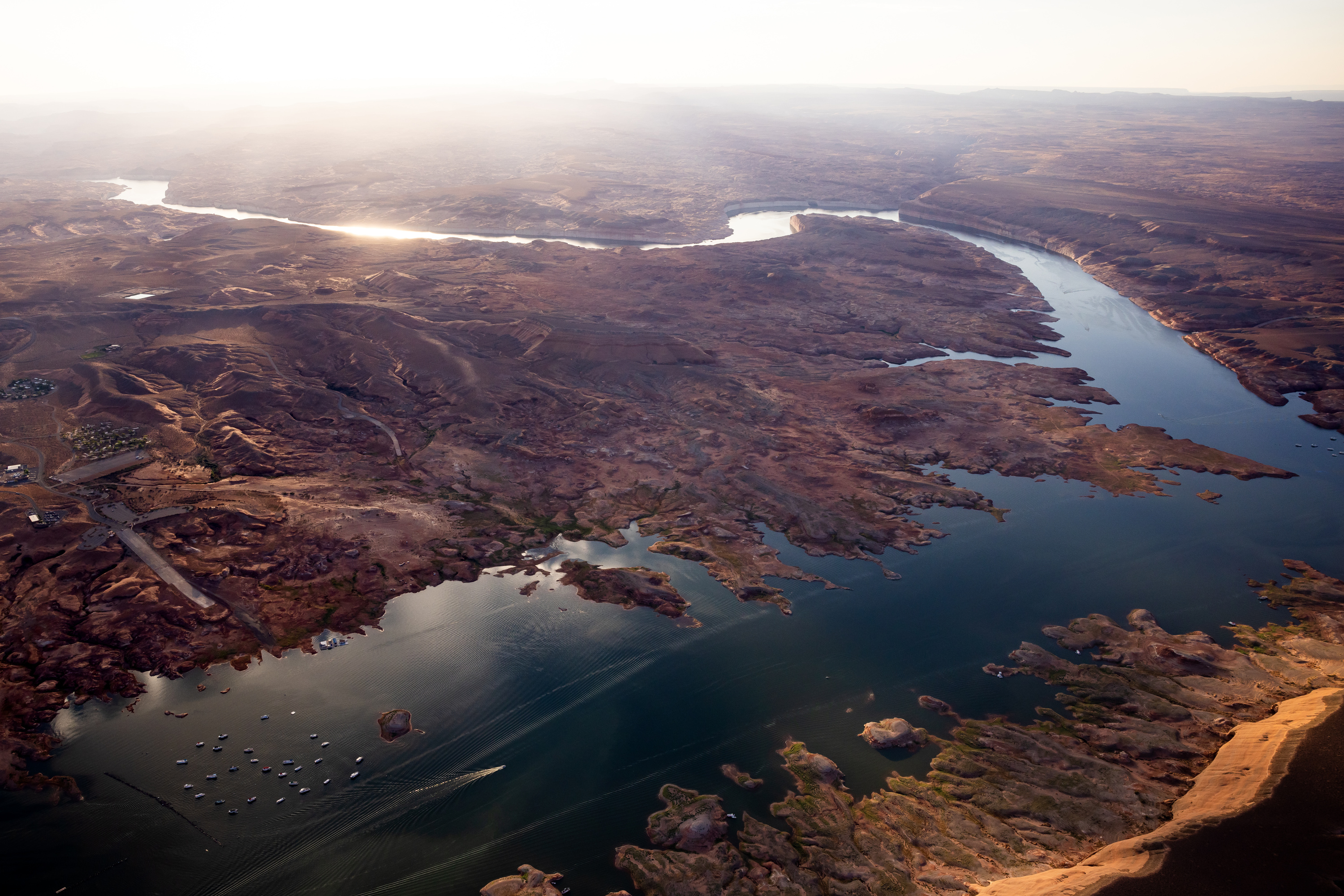 Bullfrog Marina and the upper reaches of Lake Powell are pictured in southern Utah on July 22, 2022. Lake Powell is expected to rise about another 30 feet in the coming months, according to new projections released on Monday.