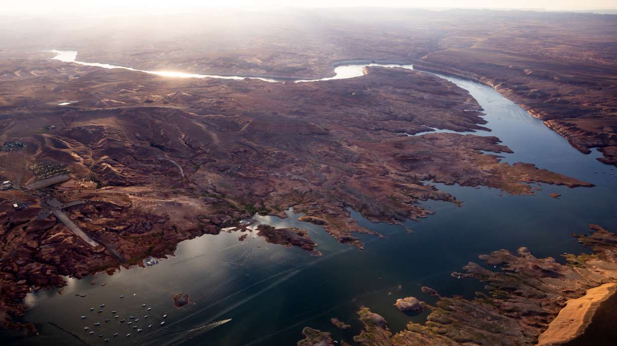 Bullfrog Marina and the upper reaches of Lake Powell in southern Utah on July 22, 2022. Utah and six other Western states are nearing a deadline to secure a new deal on how to share the Colorado River.