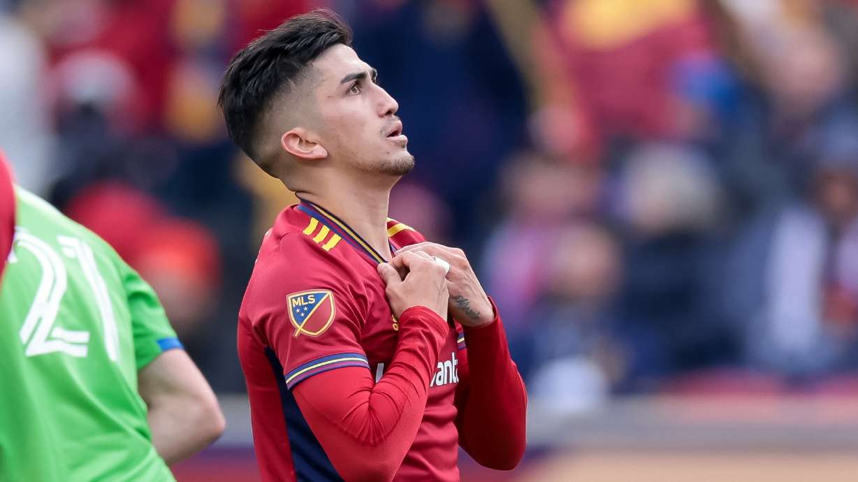 Real Salt Lake midfielder Pablo Ruiz reacts after missing a shot on goal during the game against Seattle Sounders FC at Rio Tinto Stadium in Sandy on Saturday, March 5, 2022.