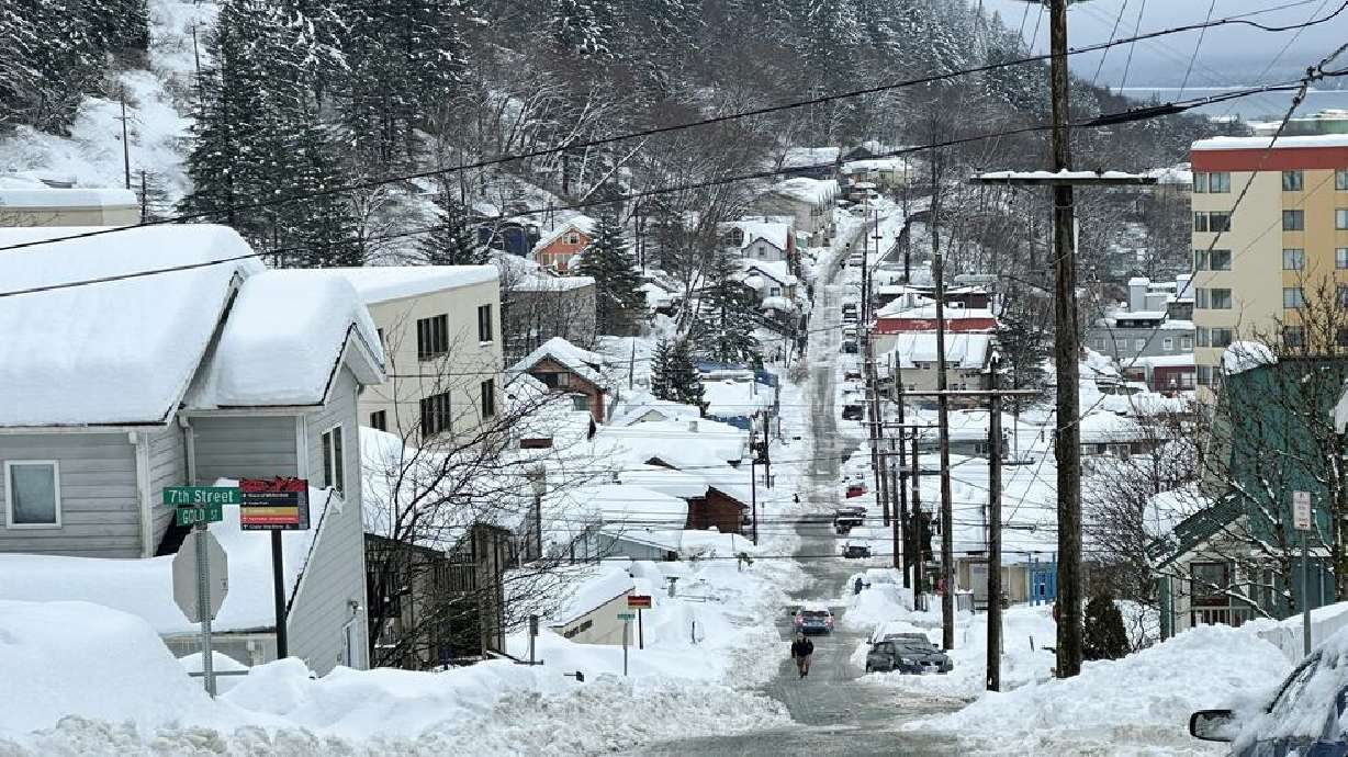 A pedestrian walks up a steep downtown street in Juneau, Alaska, on Jan. 24. Alaska is listed as the best state for higher-income individuals when it comes to taxes, according to a new report.