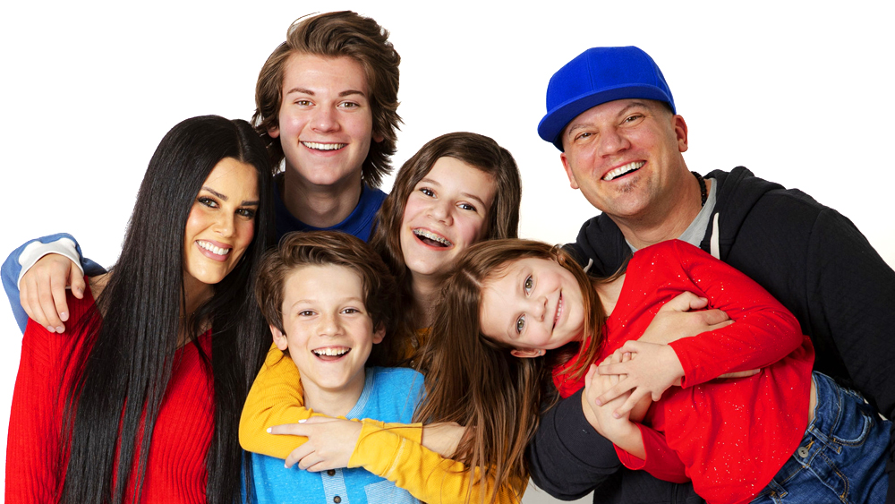 Rob Jensen with his wife and four kids, who are often featured on his YouTube channel, Art for Kids Hub.