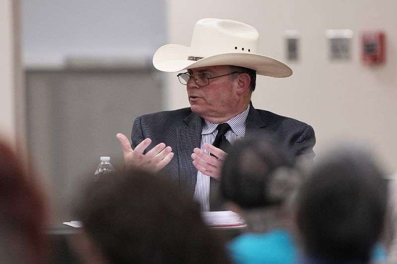 Jesse Prado, an Austin-based investigator, shares his findings at a special city council meeting in Uvalde, Texas, Thursday.