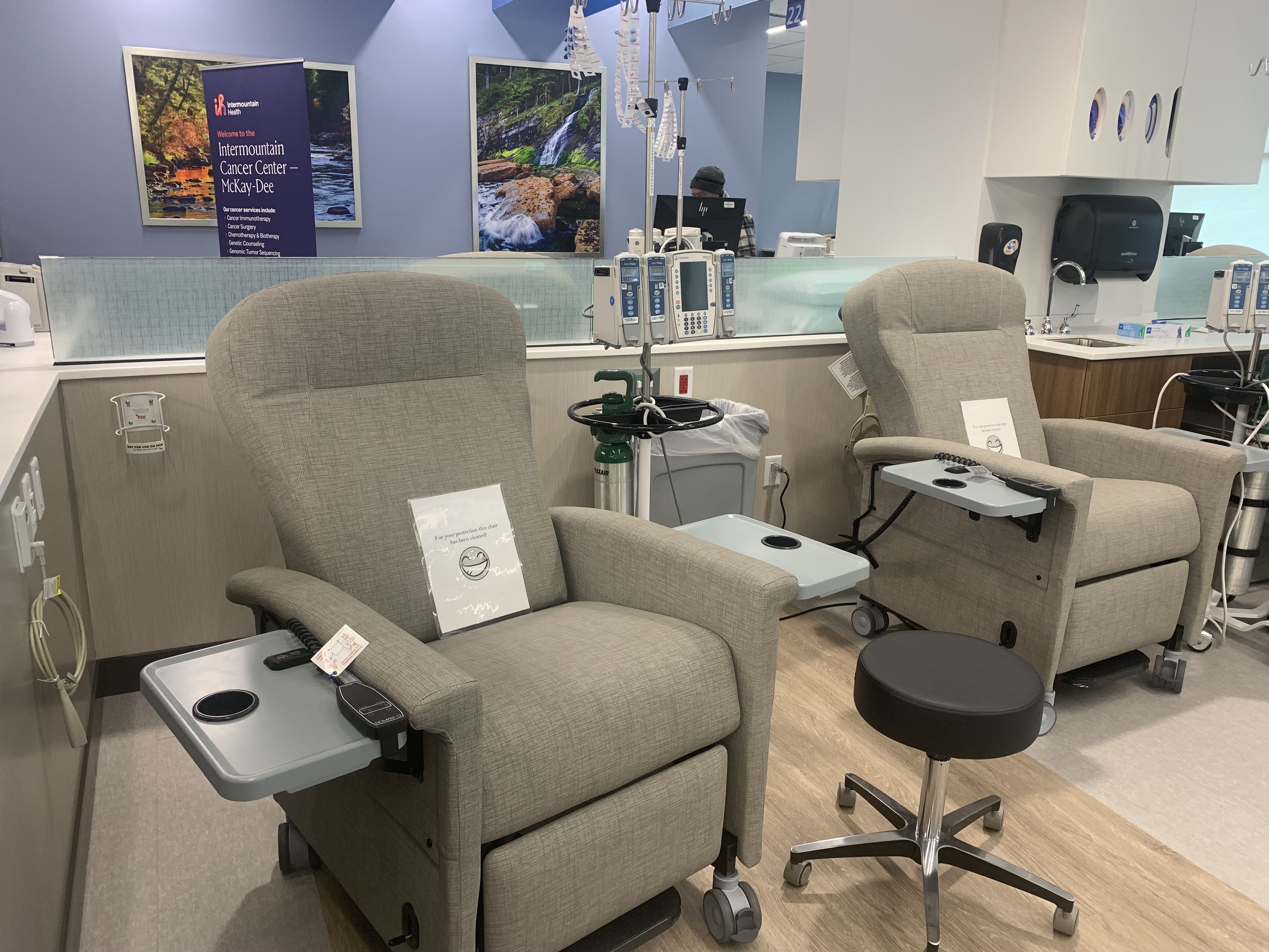 Patient chairs at the infusion center that is part of the newly remodeled Intermountain Cancer Center at McKay-Dee Hospital in Ogden. The center celebrated its grand reopening with a bell ringing on Thursday.