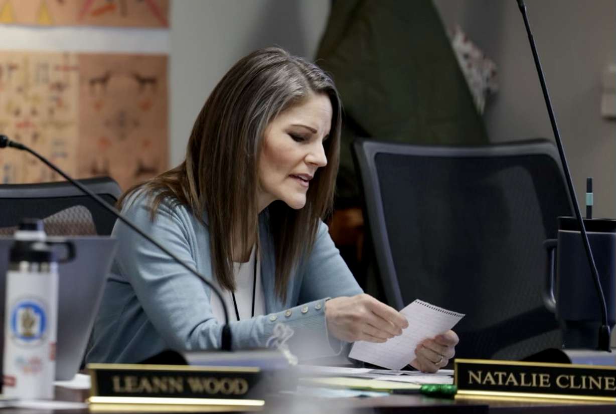 Natalie Cline attends a Utah State Board of Education meeting in Salt Lake City on Thursday.