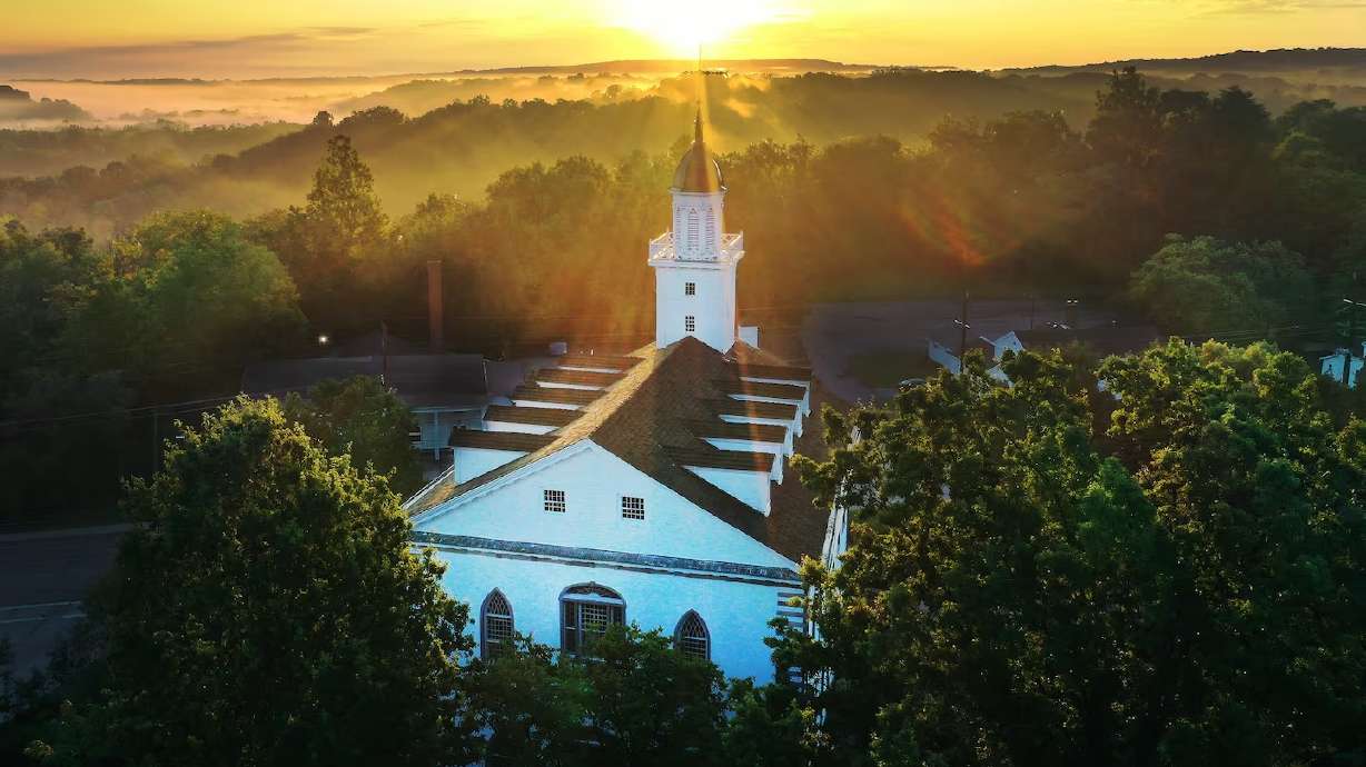 The sun rises on the Kirtland Ohio Temple in Kirtland, Ohio, Aug. 26, 2023.