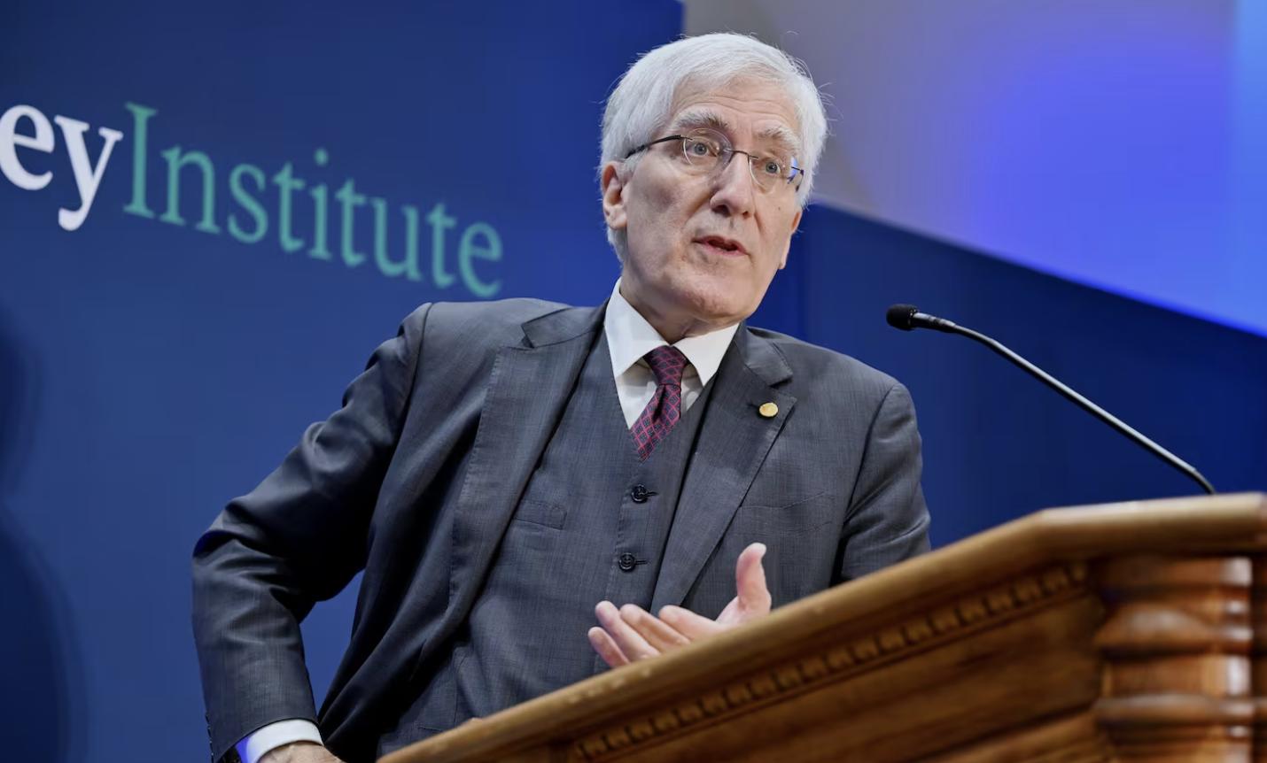 Princeton professor Robert George lectures at the Wheatley Institute at BYU in Provo on Thursday. George gave a speech about the basic virtues needed to sustain a democracy.