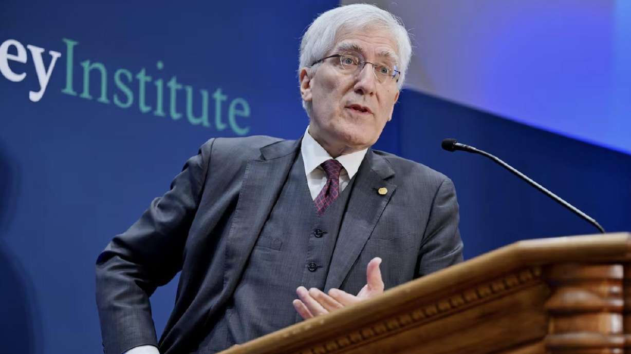 Princeton professor Robert George lectures at the Wheatley Institute at BYU in Provo on Thursday. George gave a speech about the basic virtues needed to sustain a democracy.