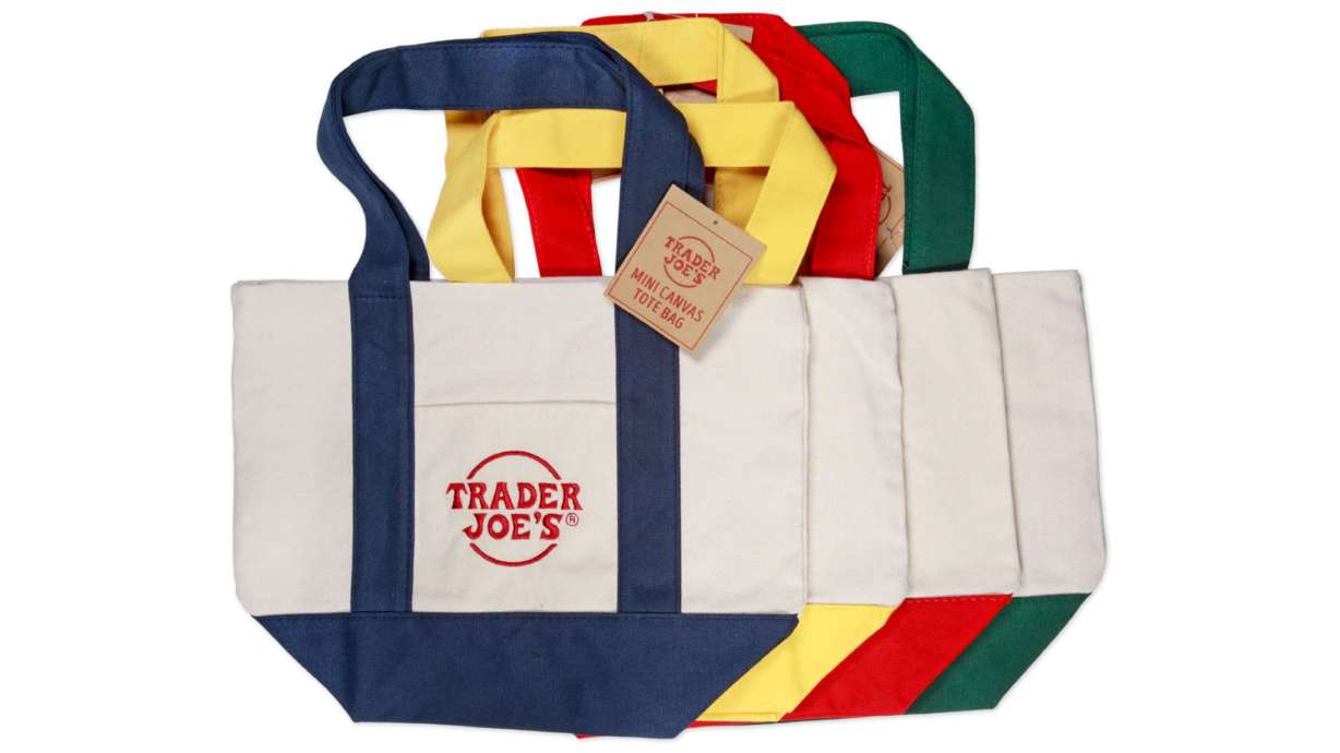 The viral Trader Joe's mini canvas tote bag. Some are being listed for resale online for nearly 200 times its retail price.