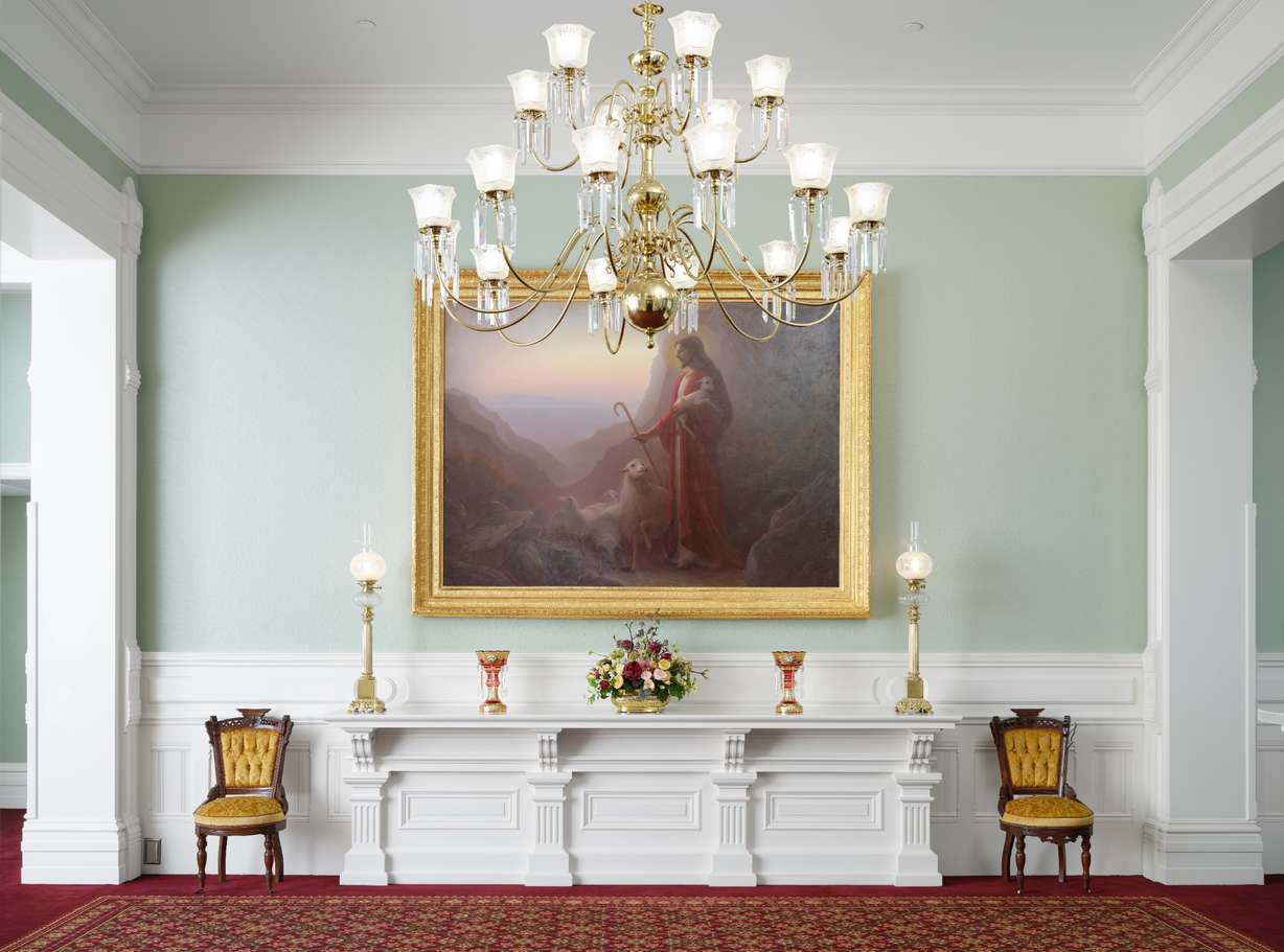 The lobby inside the Manti Utah Temple. The temple is opening for public tours this week after being closed for over two years for renovations.