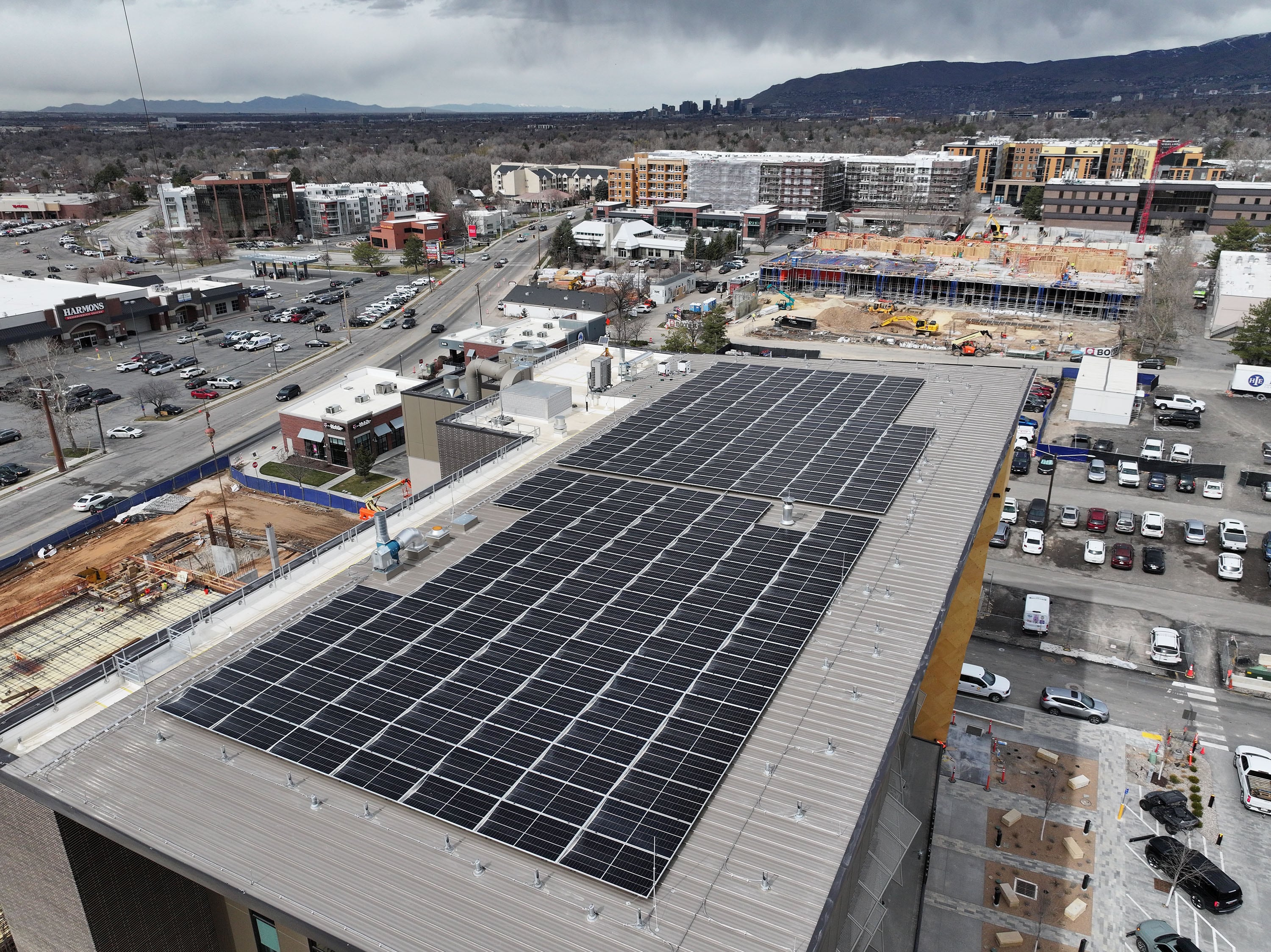 Solar arrays are seen atop the Millcreek city offices on Monday.
