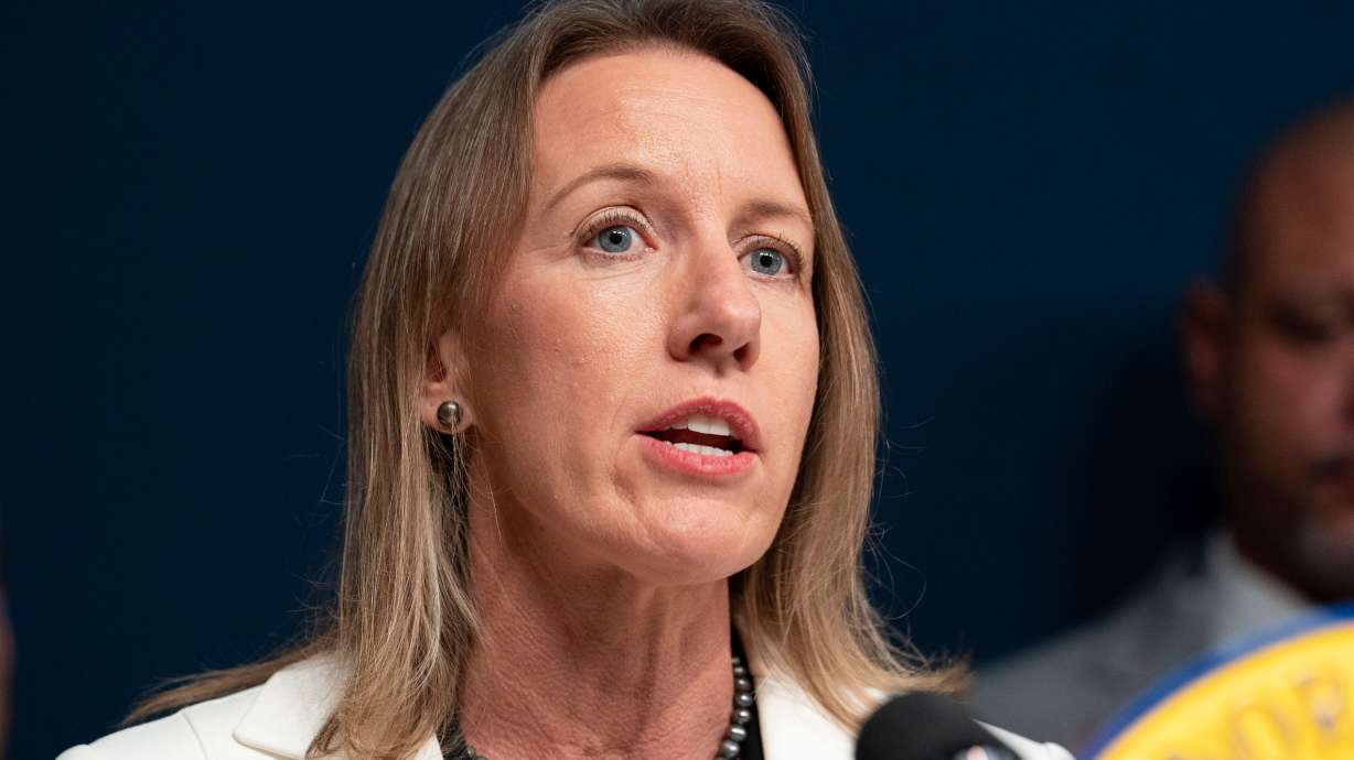 California state Sen. Catherine Blakespear, D-Encinitas, during a news conference in Sacramento, Calif., Sept, 26, 2023. Blakespear has introduced a bill to expand access to assisted suicide in the state.