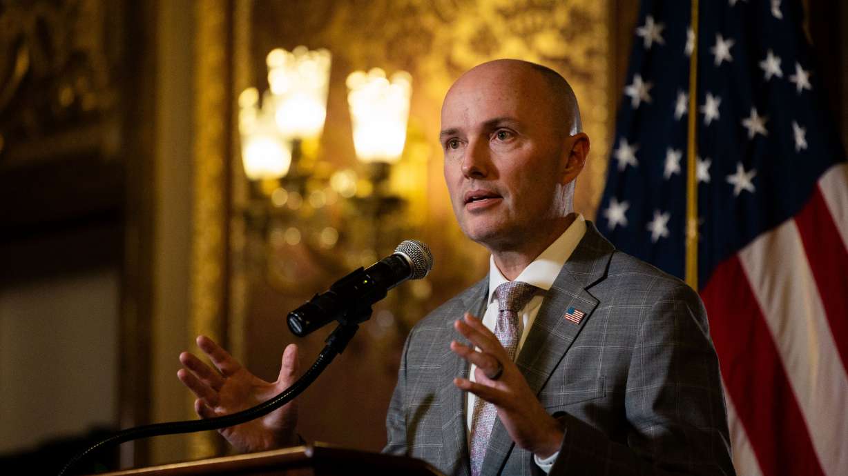 Utah Gov. Spencer Cox speaks during a press conference on the last day of the 2024 legislative session at the Utah Capitol in Salt Lake City on March 1. Cox answered questions from resident during a virtual town hall Tuesday night.